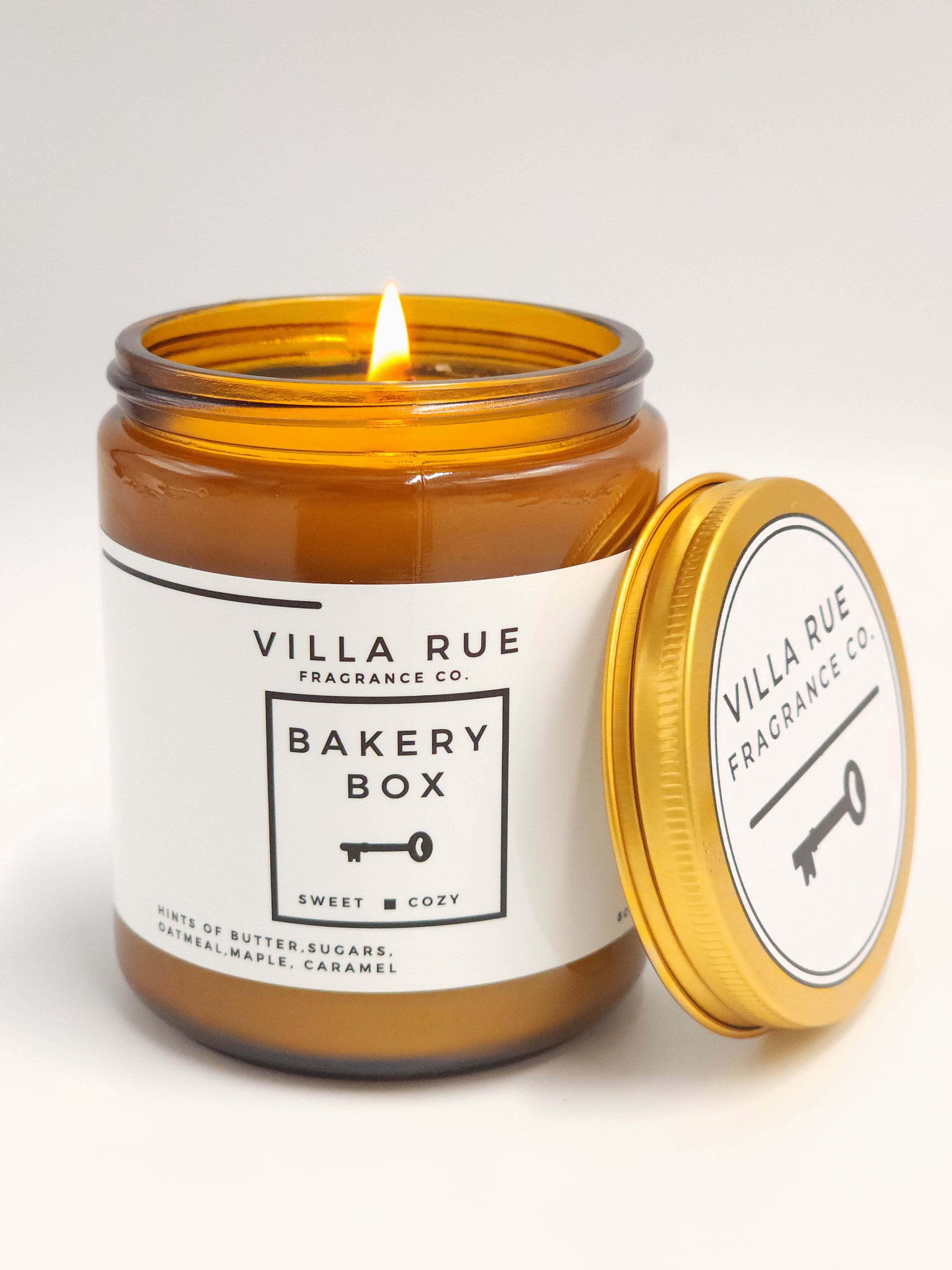 Villa Rue Bakery Box soy candle — 8oz Amber Jar