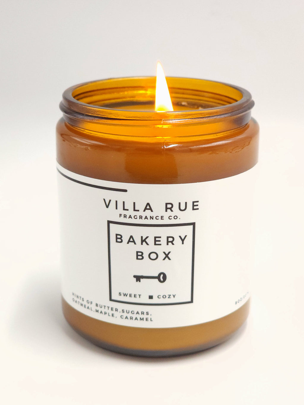 Villa Rue Bakery Box soy candle — 8oz Amber Jar
