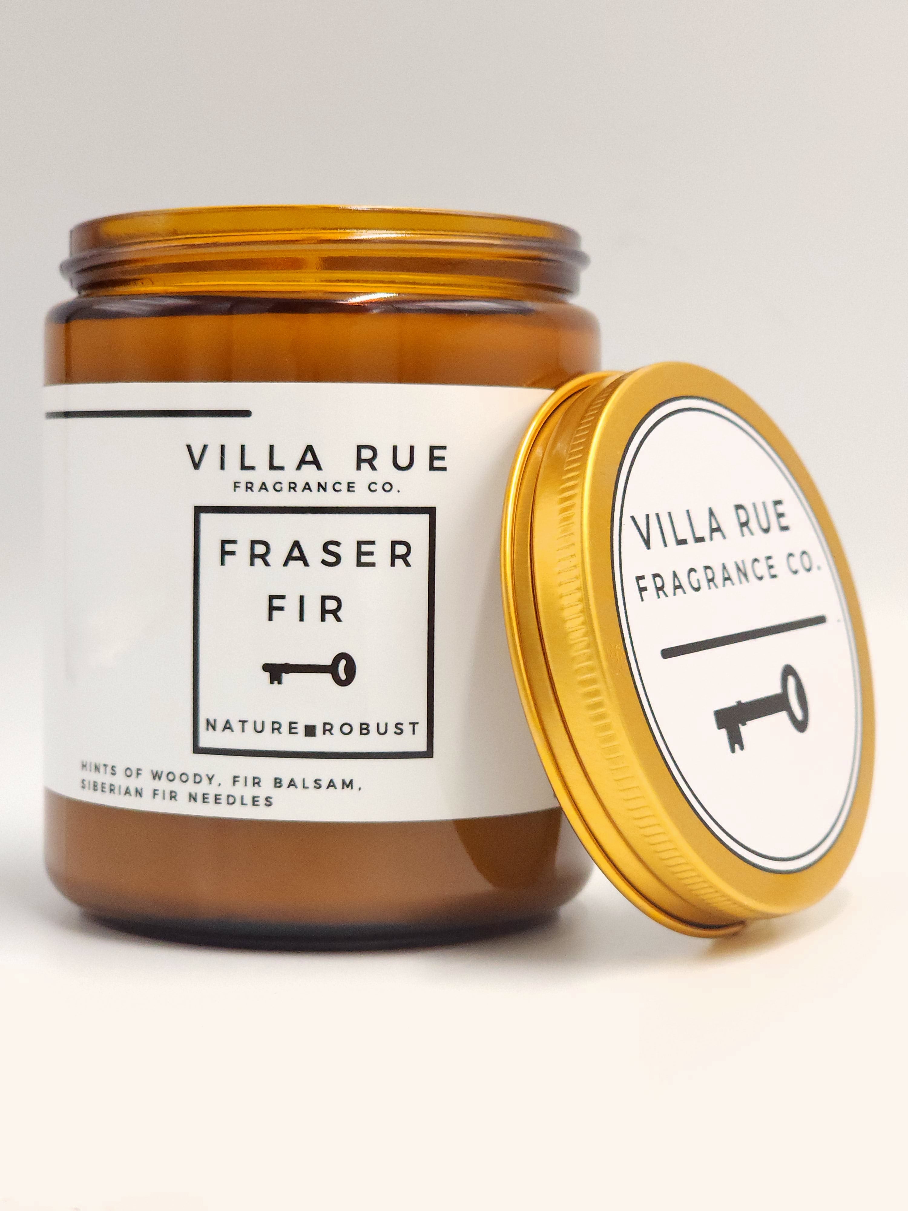Villa Rue Fraser Fir soy candle — 8oz Amber Jar