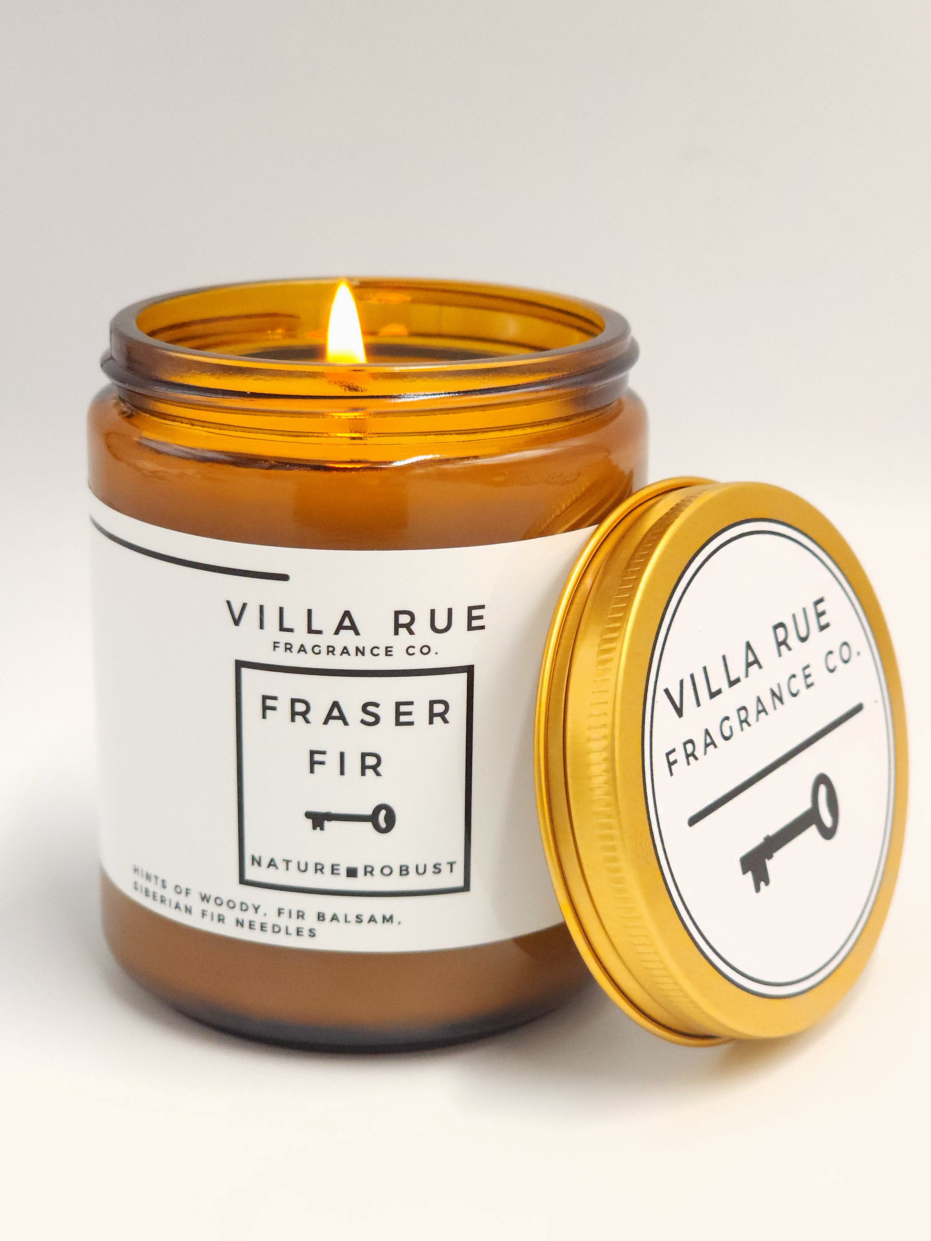 Villa Rue Fraser Fir soy candle — 8oz Amber Jar