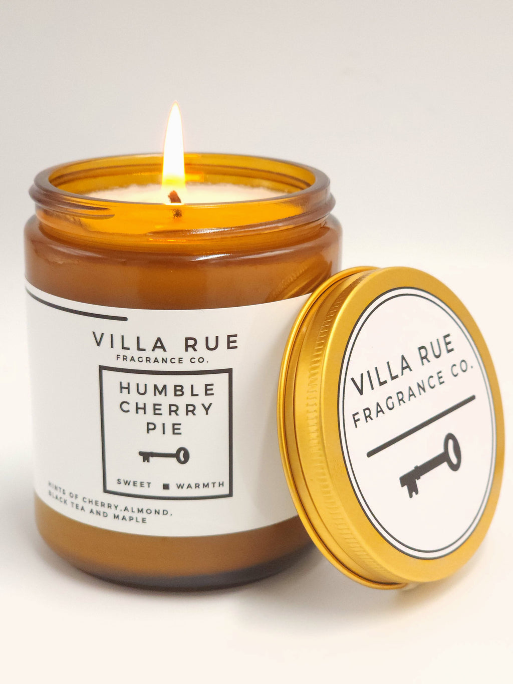 Villa Rue Humble Cherry Pie soy candle — 8oz Amber Jar