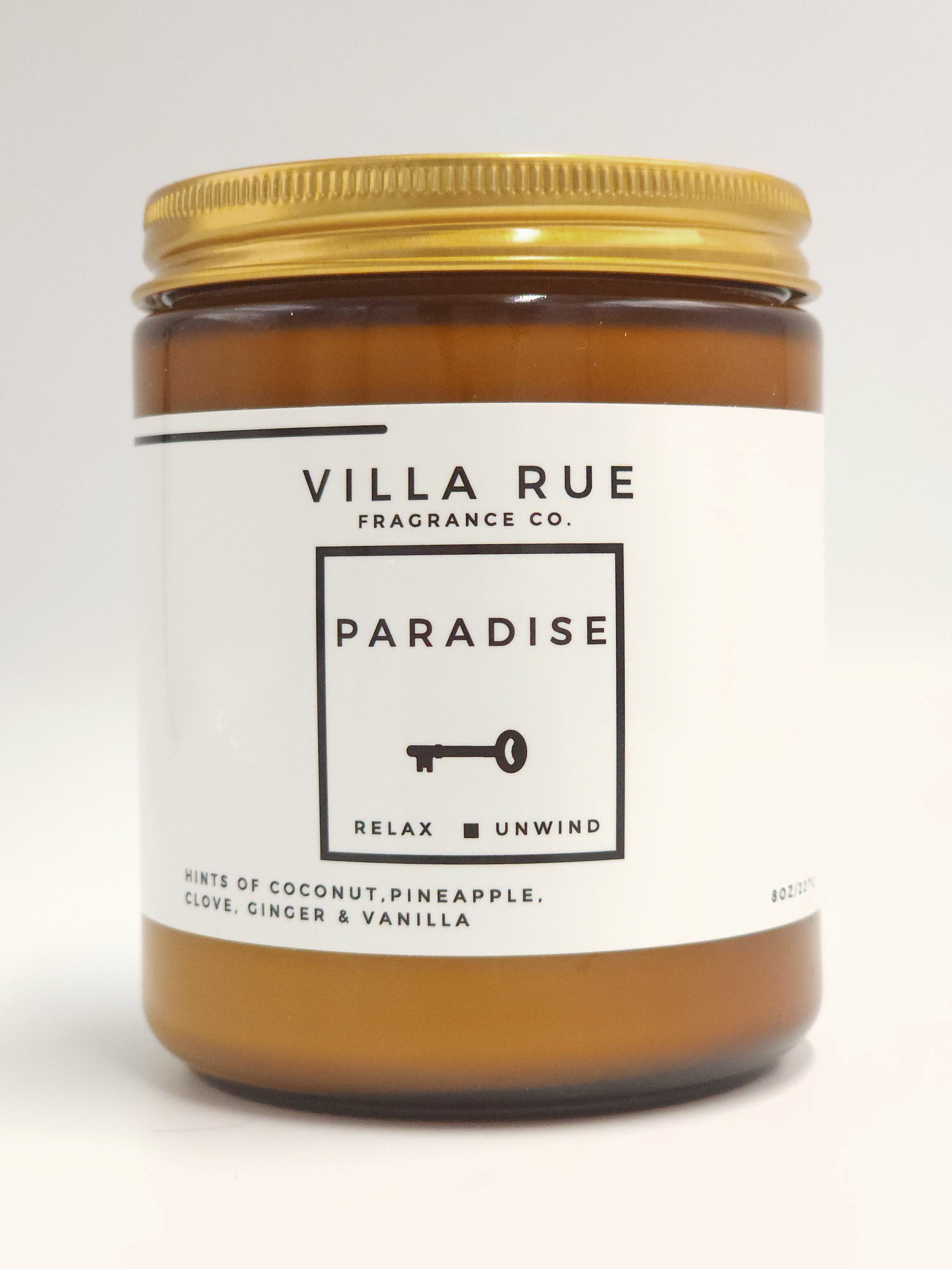 Villa Rue Paradise soy candle — 8oz Amber Jar