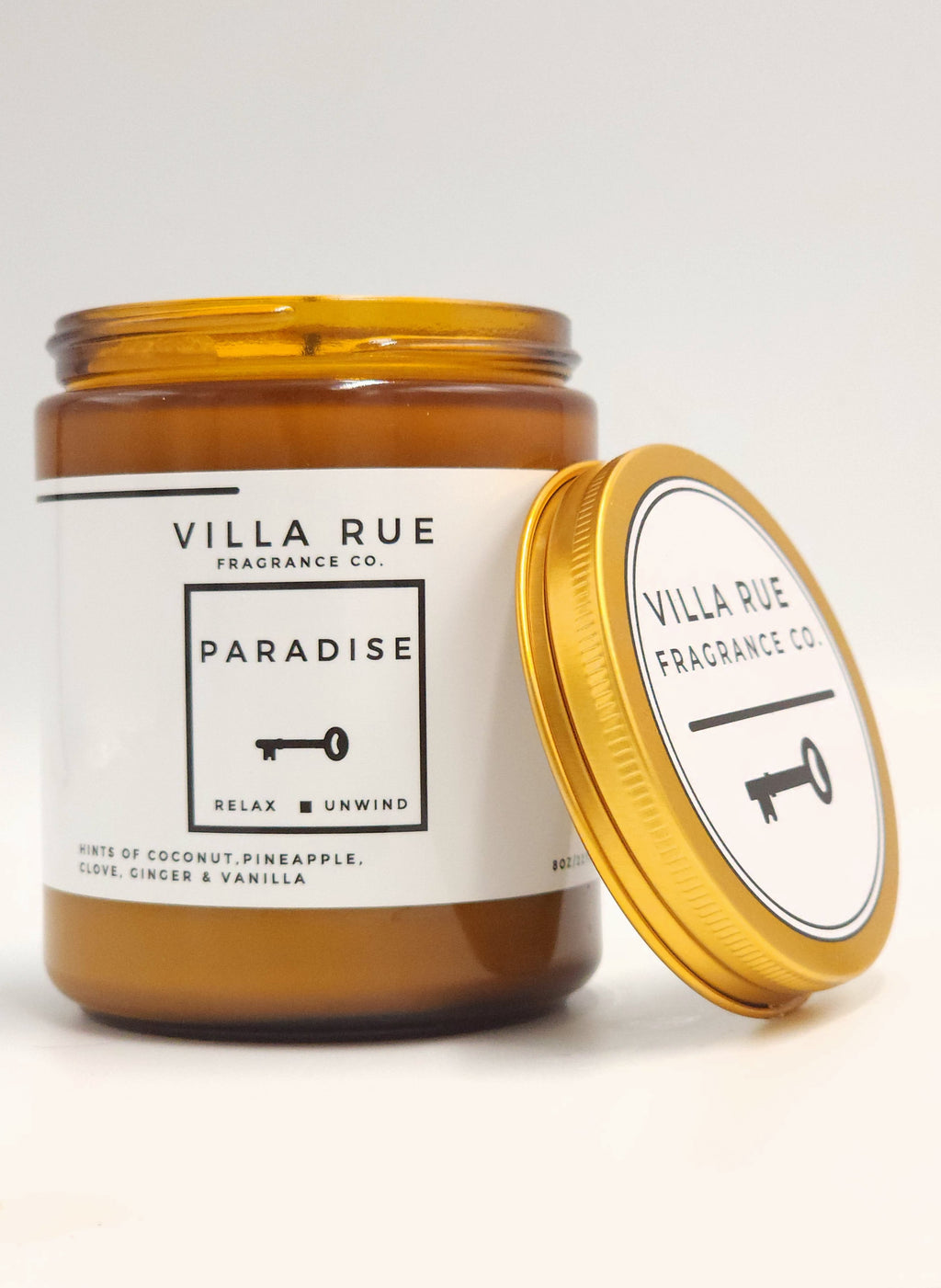 Villa Rue Paradise soy candle — 8oz Amber Jar