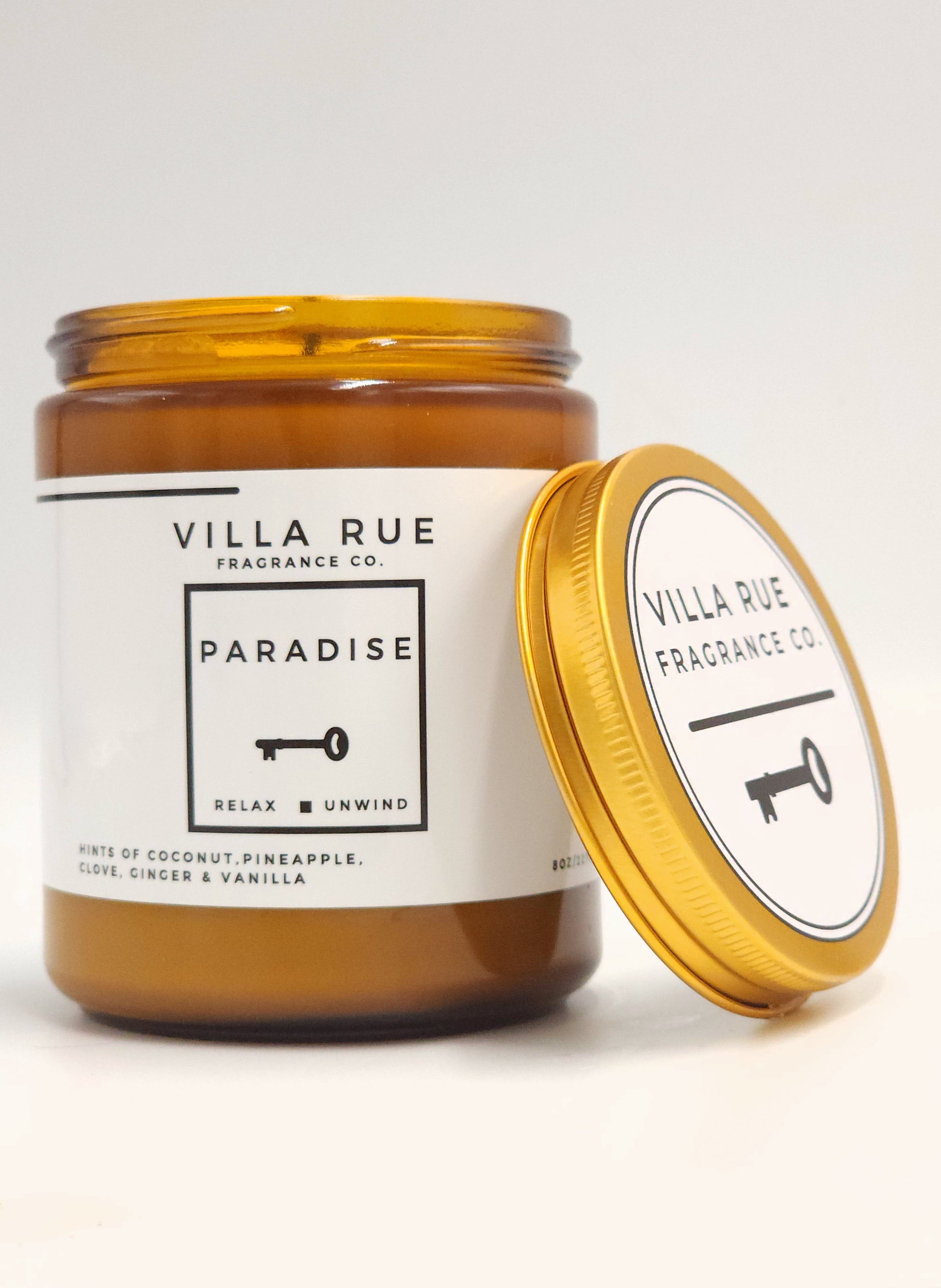 Villa Rue Paradise soy candle — 8oz Amber Jar