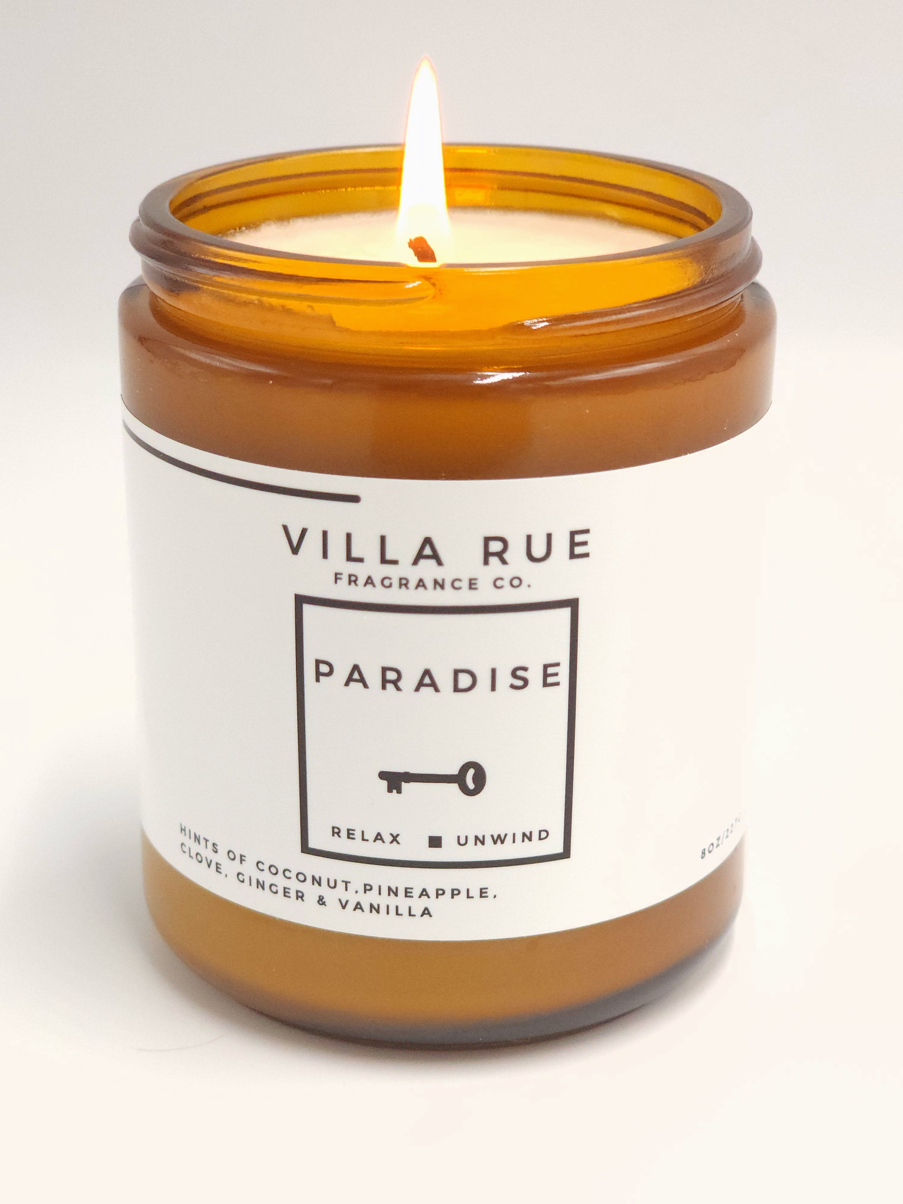Villa Rue Paradise soy candle — 8oz Amber Jar
