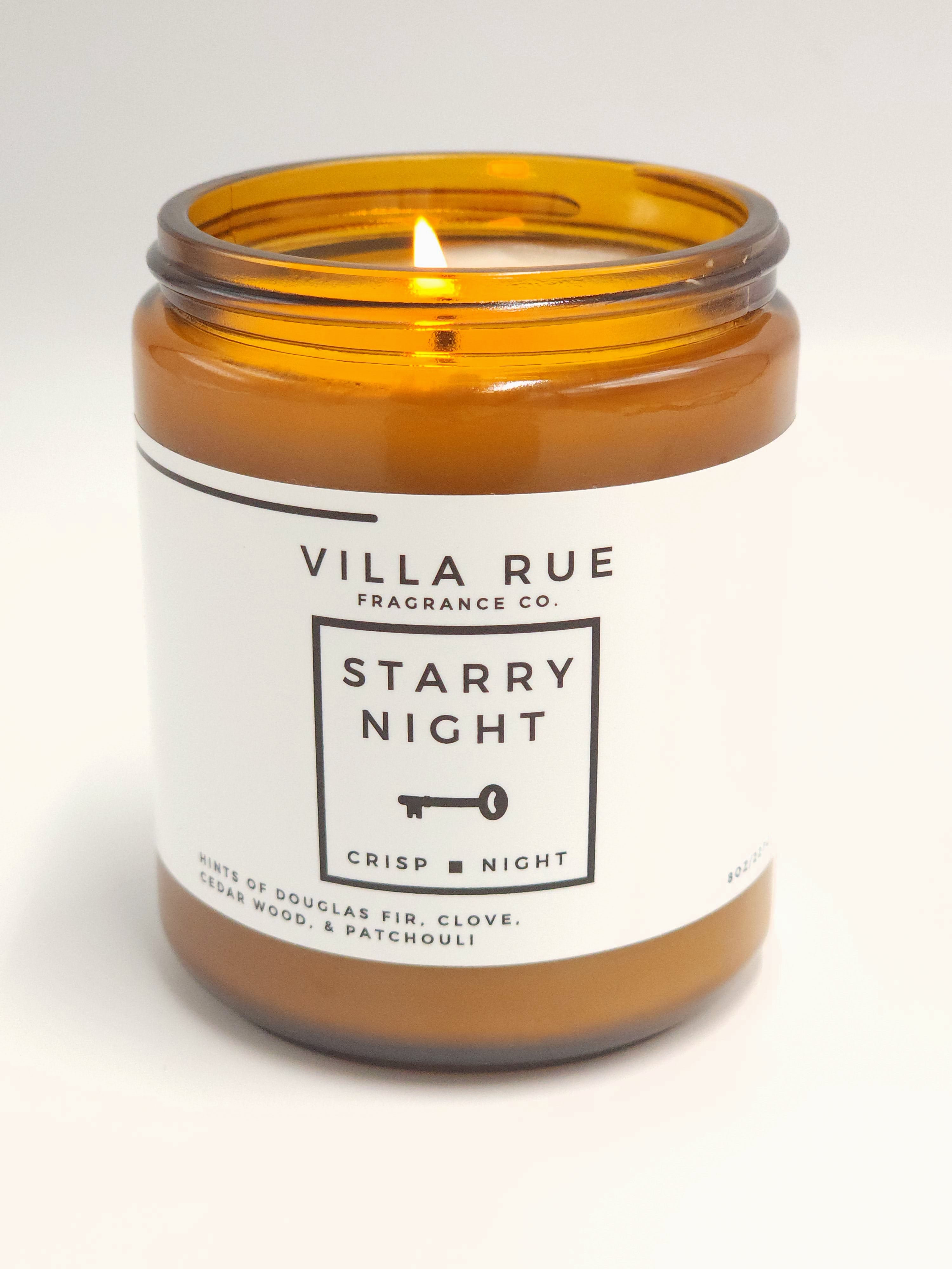 Villa Rue Starry Night soy candle — 8oz Amber Jar