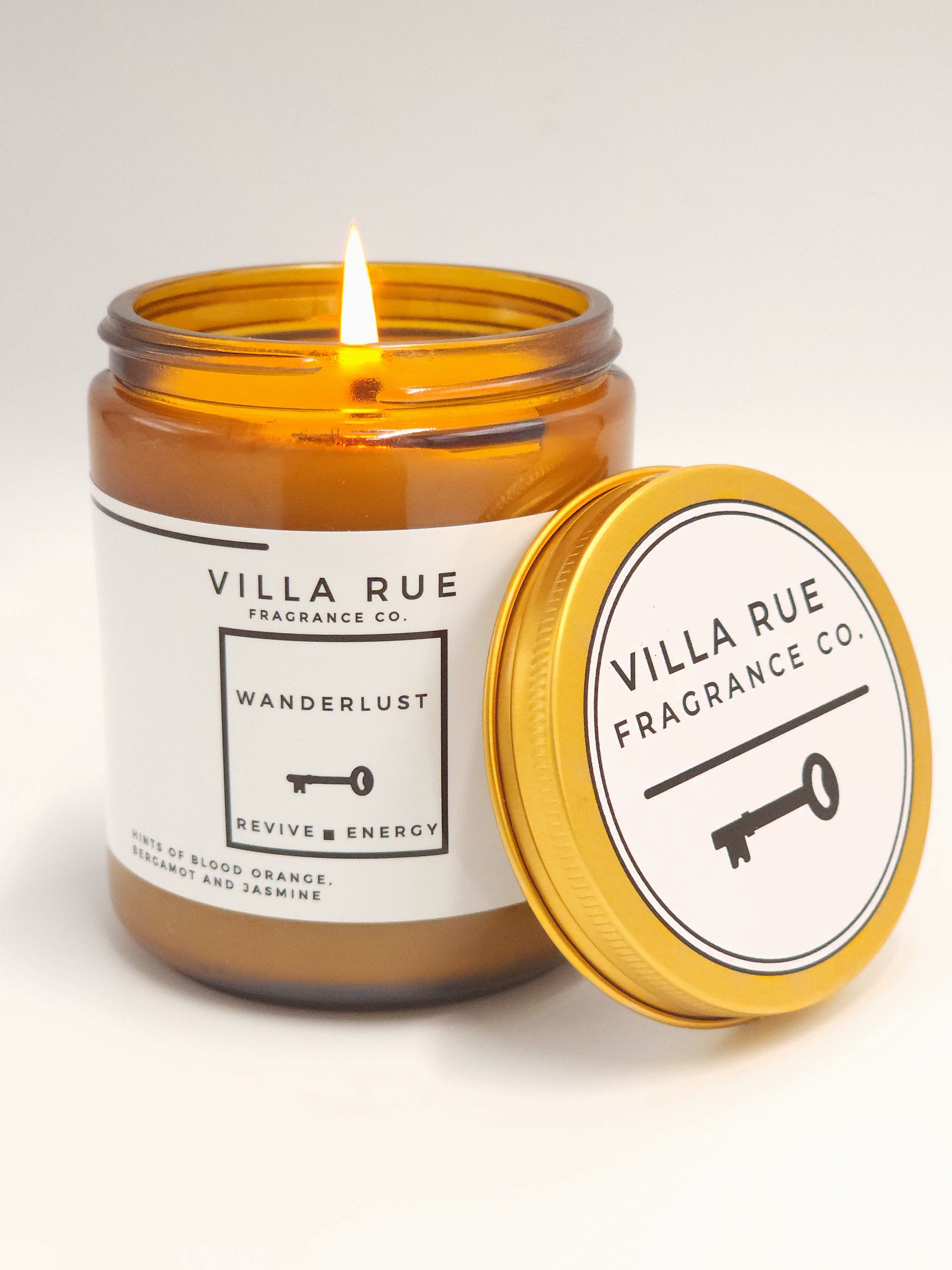 Villa Rue Wanderlust soy candle — 8oz Amber Jar