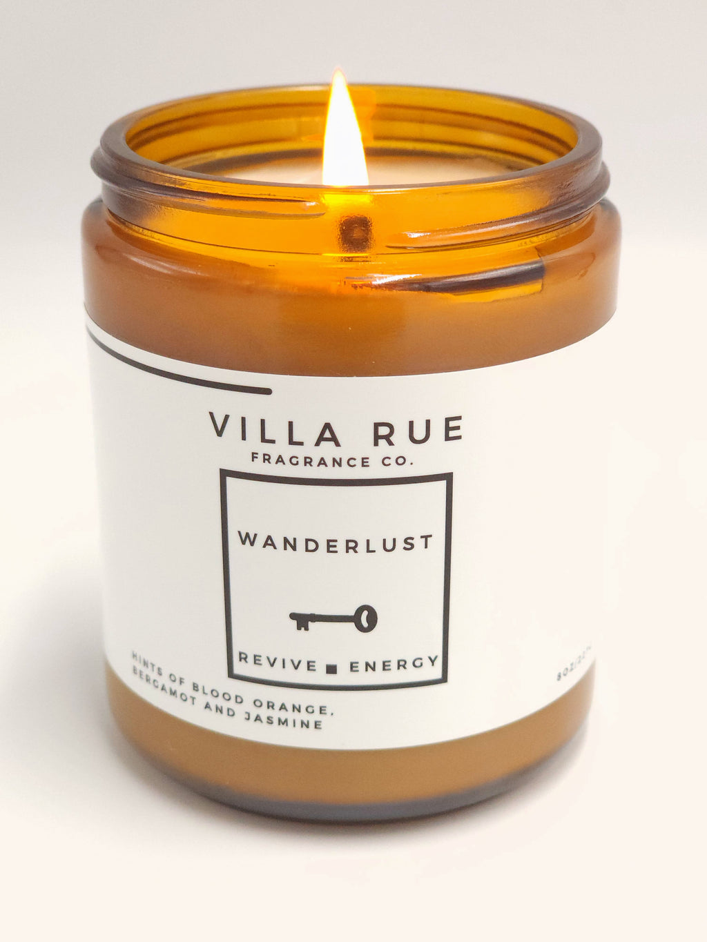 Villa Rue Wanderlust soy candle — 8oz Amber Jar