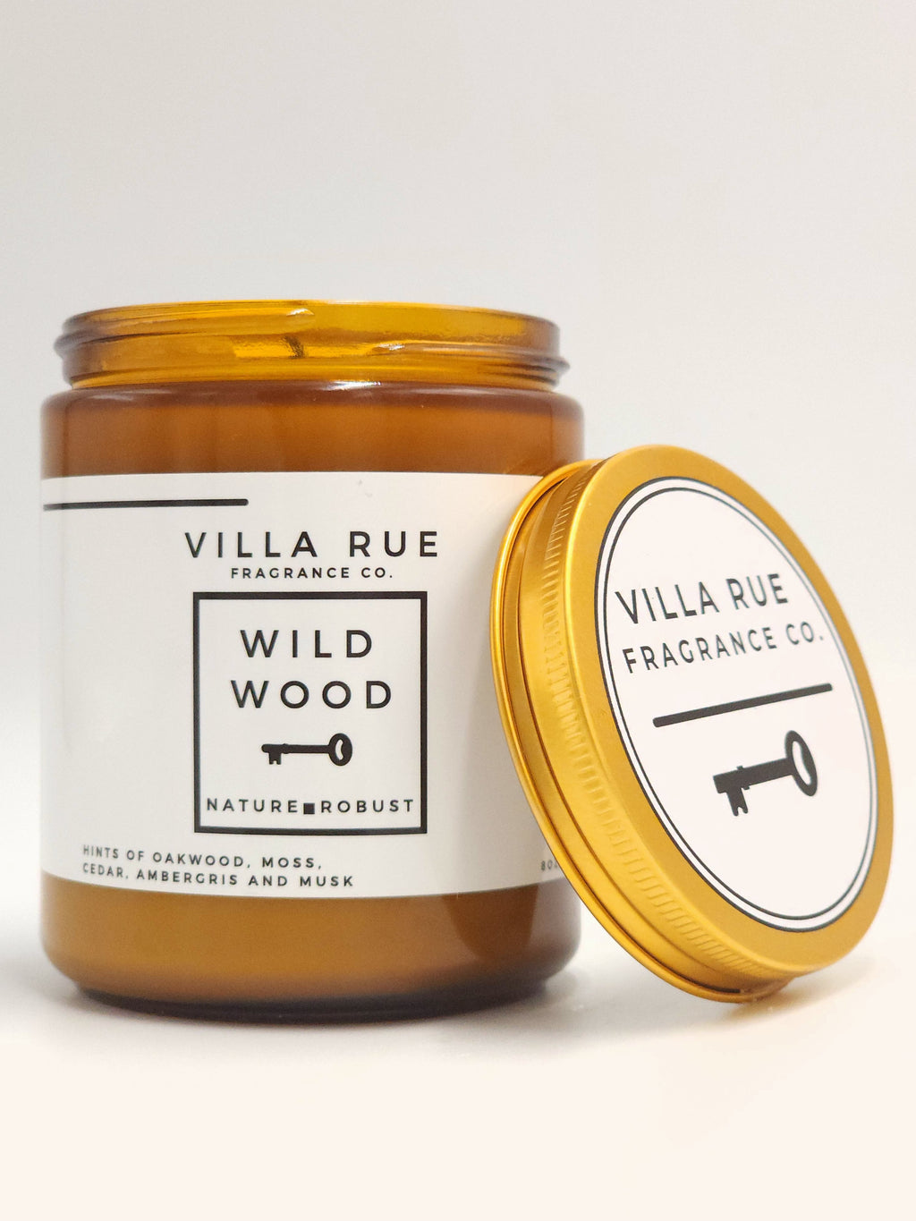Villa Rue Wild Wood soy candle — 8oz Amber Jar