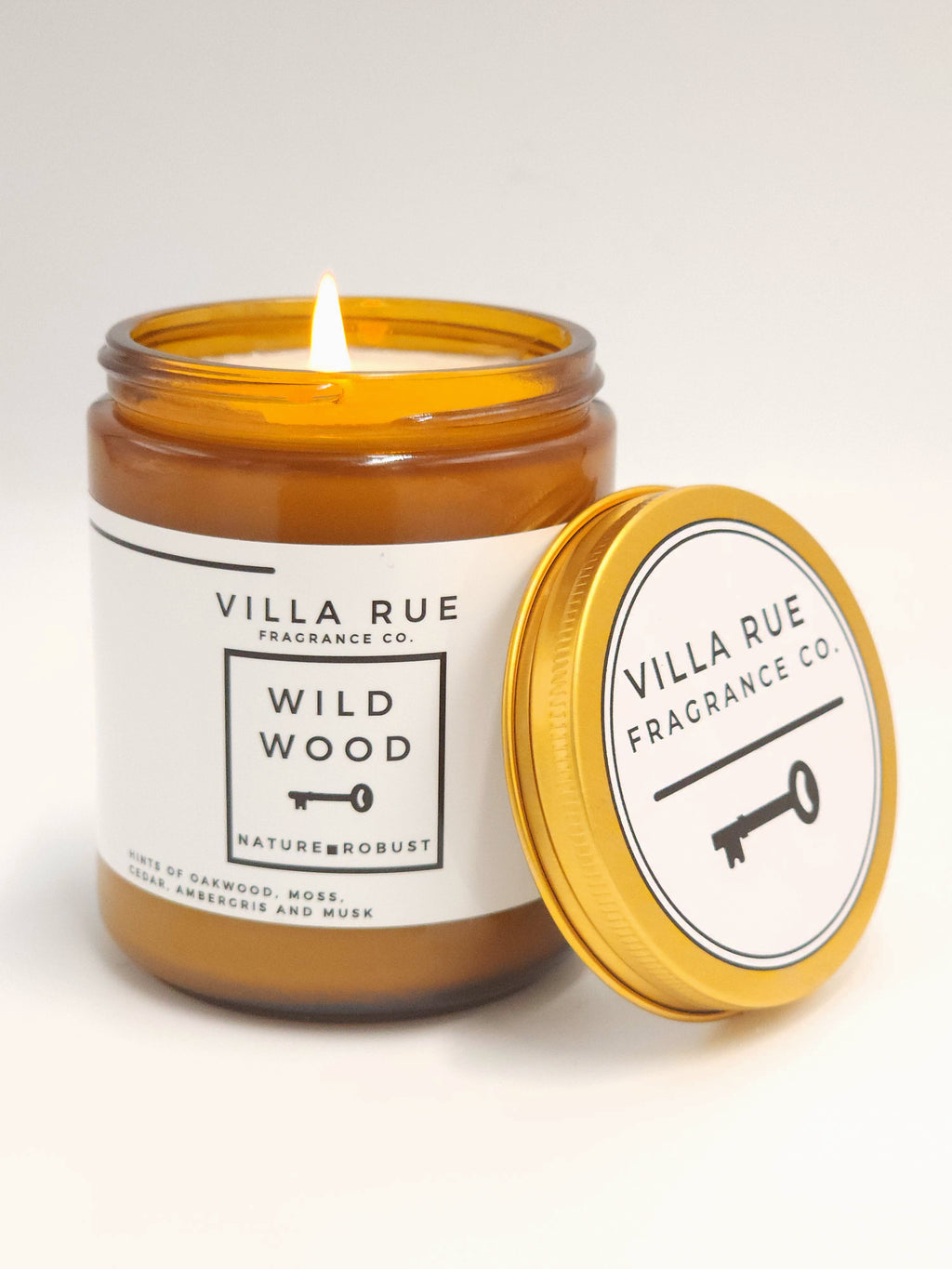 Villa Rue Wild Wood soy candle — 8oz Amber Jar