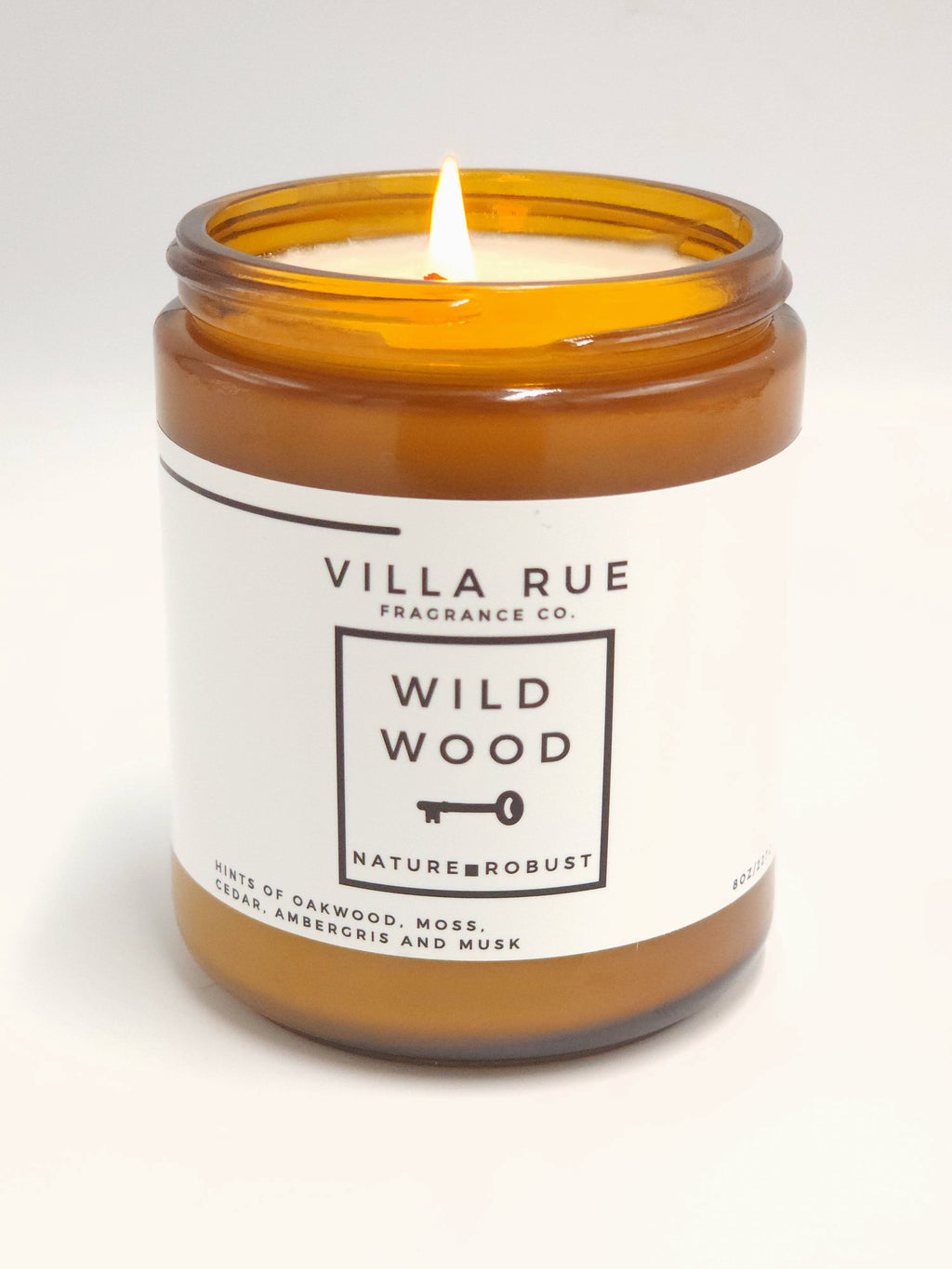 Villa Rue Wild Wood soy candle — 8oz Amber Jar