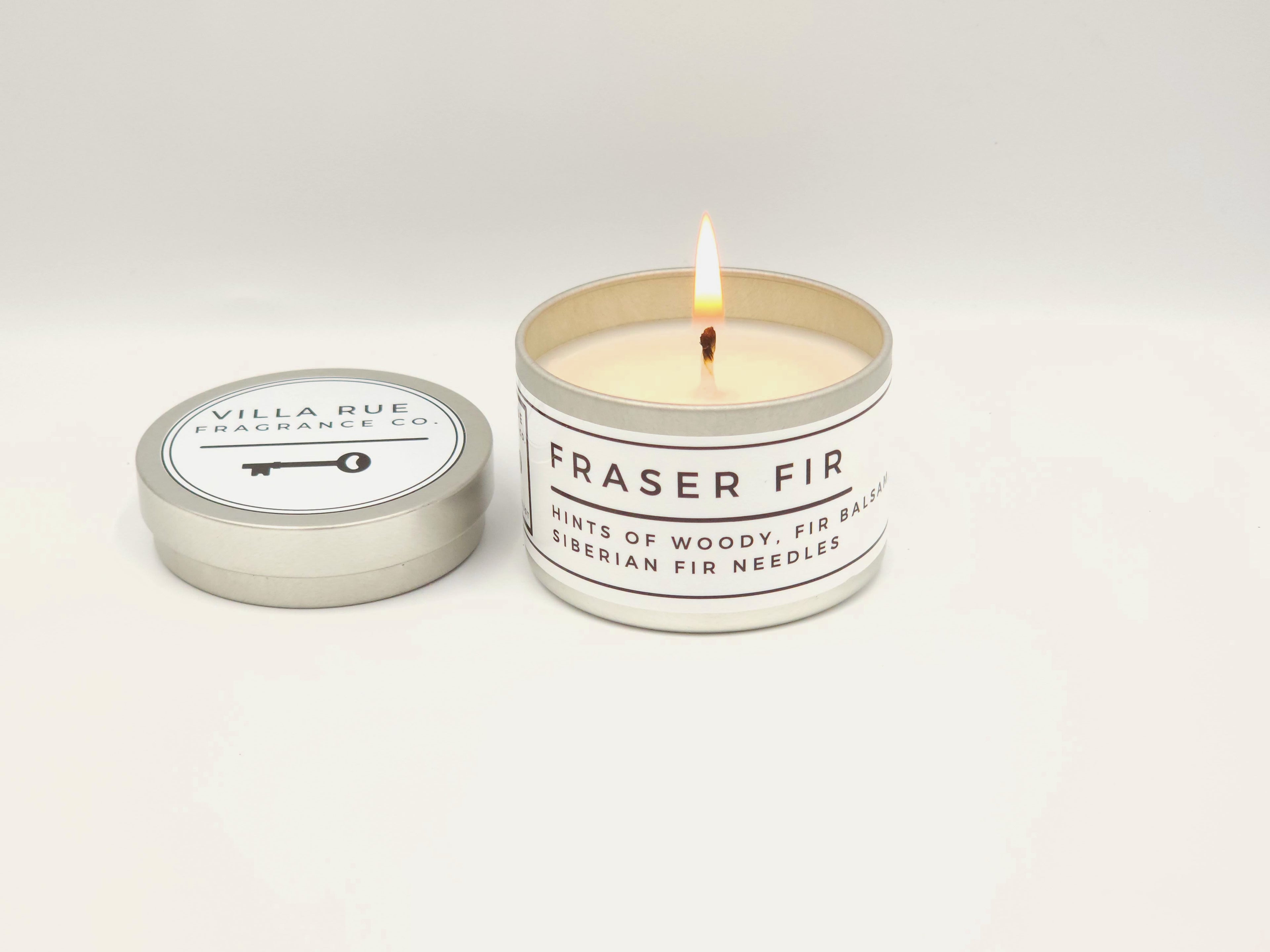 Villa Rue Fraser Fir soy candle — 4oz Tin