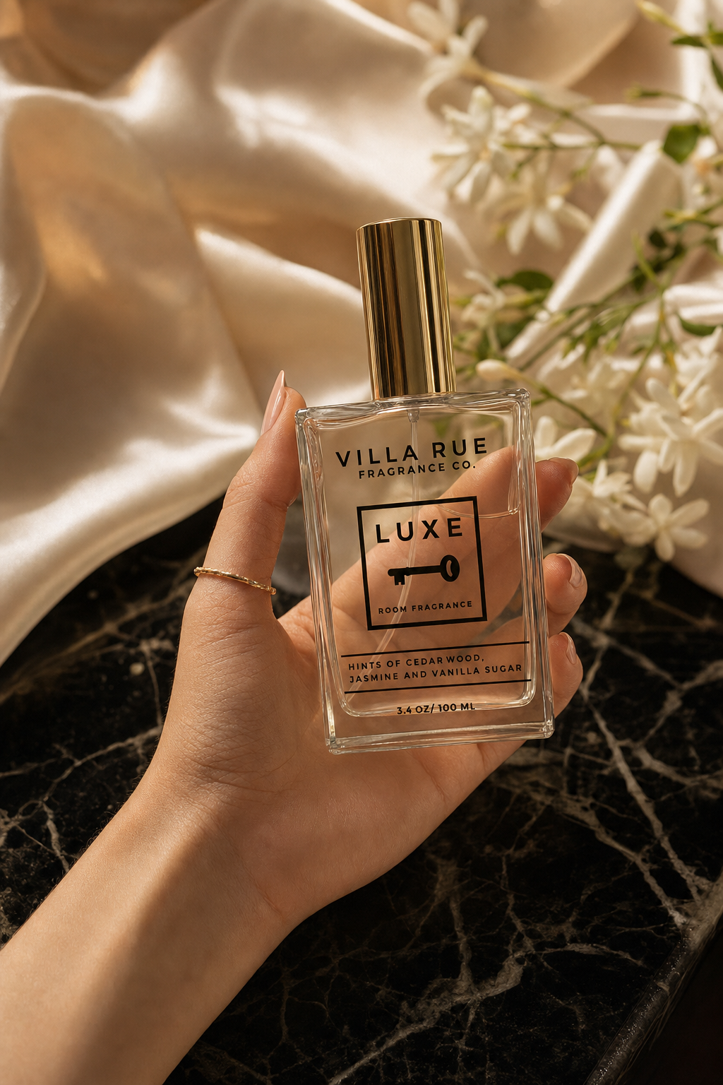 Villa Rue Luxe room & body mist — lifestyle model shot