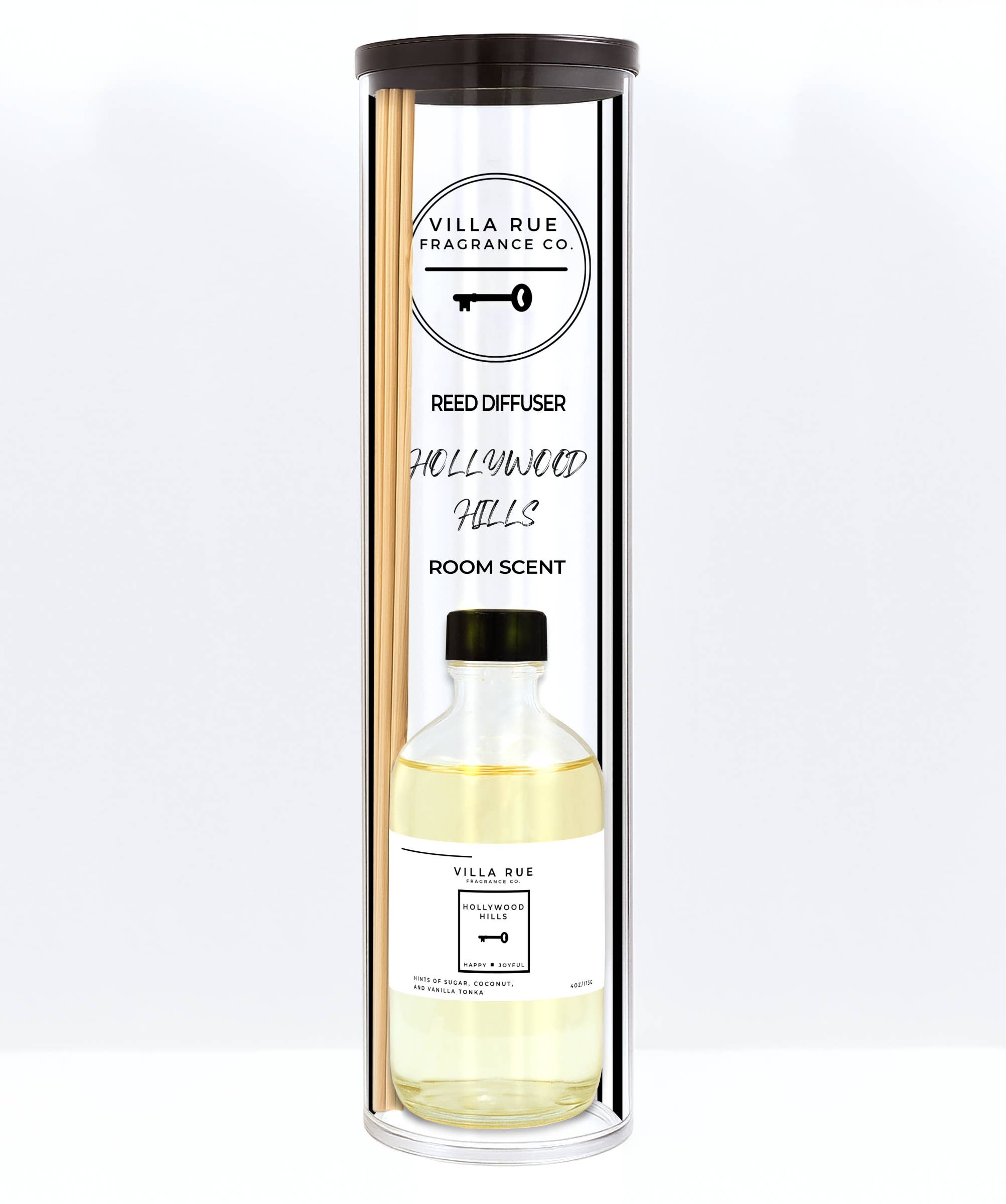Villa Rue Hollywood Hills reed diffuser — bottle packaged in the display tube