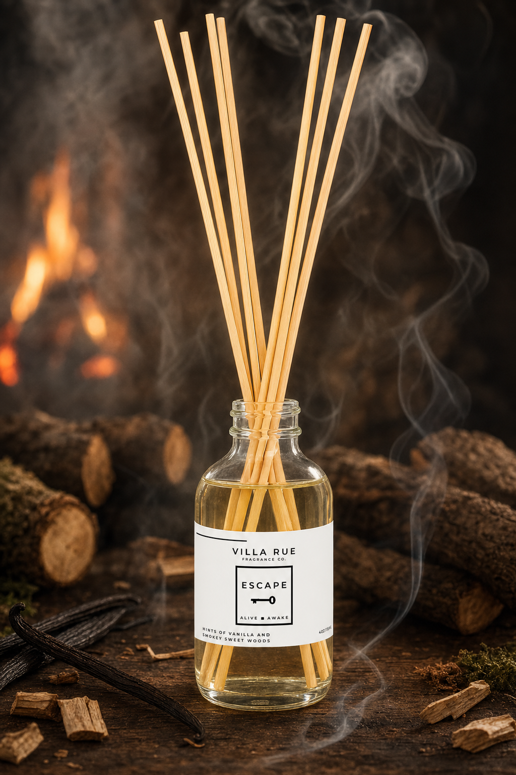 Villa Rue Escape reed diffuser — themed scene