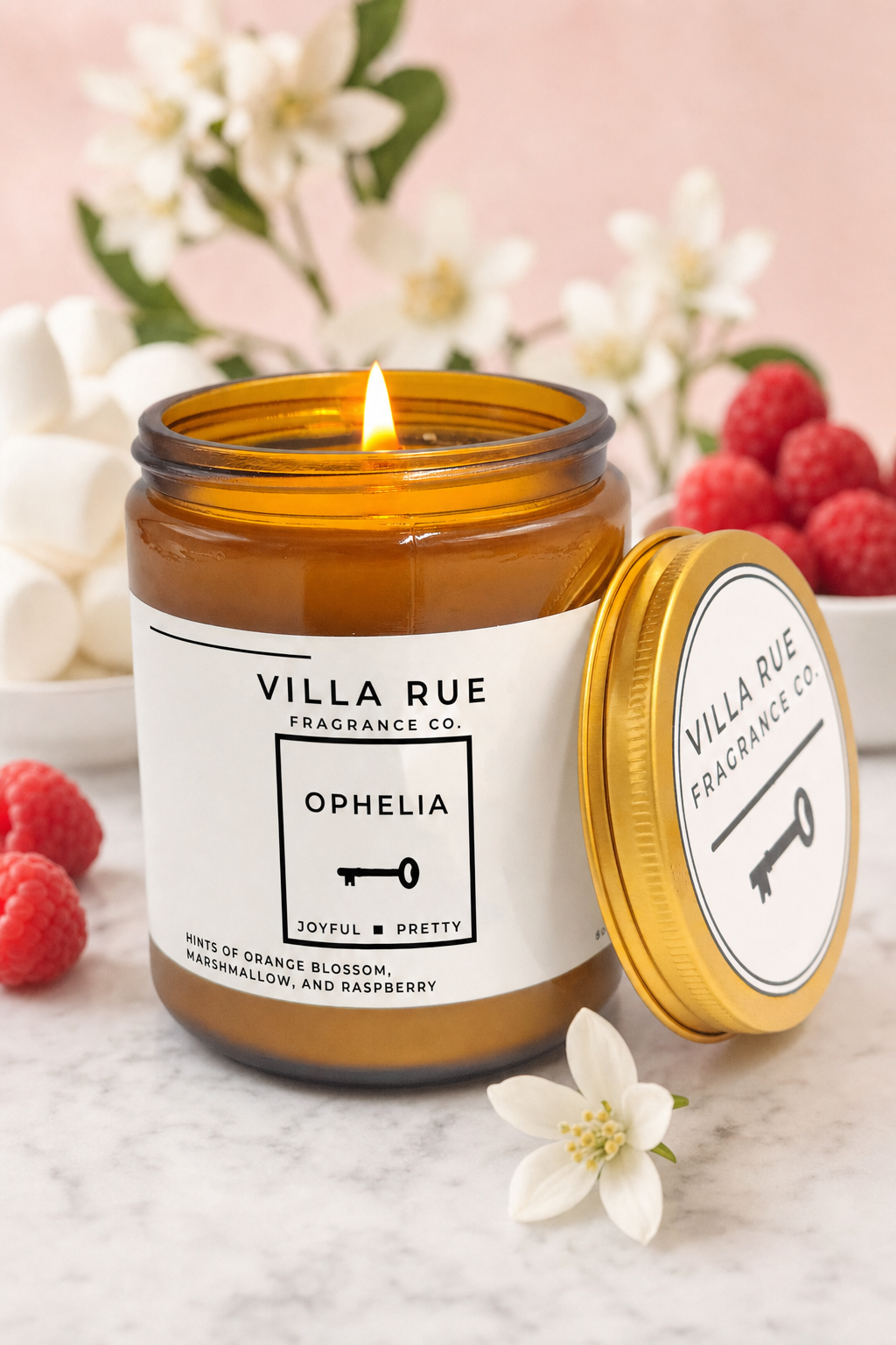 Villa Rue Ophelia soy candle — 8oz Amber Jar (gen)