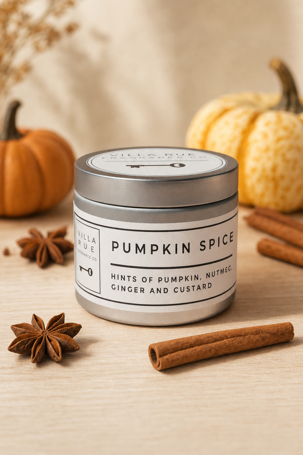 Villa Rue Pumpkin Spice soy candle — Tin (gen)