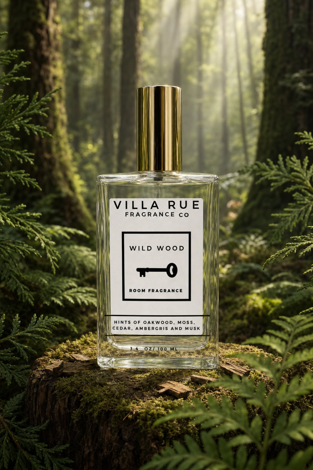 Villa Rue Wild Wood room & body mist — themed scene
