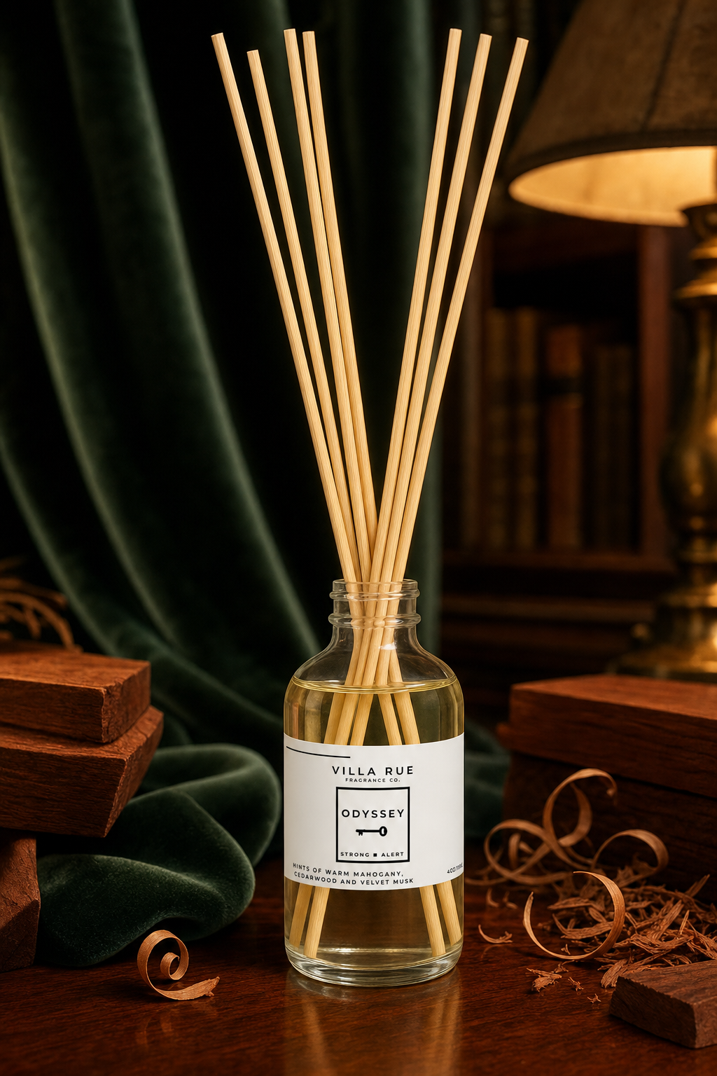 Villa Rue Odyssey reed diffuser — themed scene