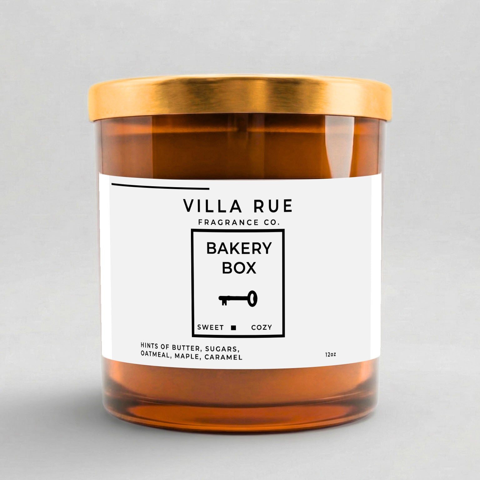 Villa Rue Bakery Box soy candle — 12oz Amber Jar