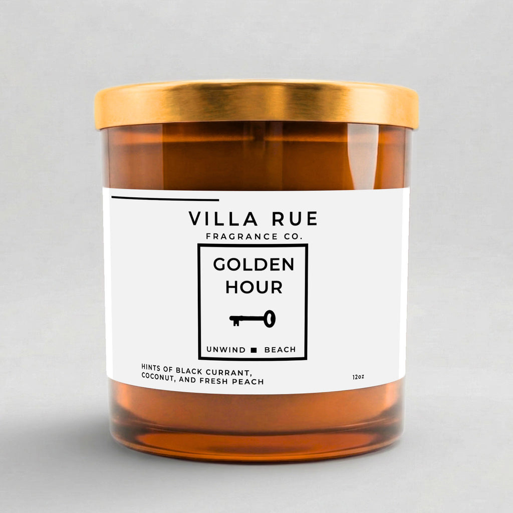 Villa Rue Golden Hour soy candle — 12oz Amber Jar