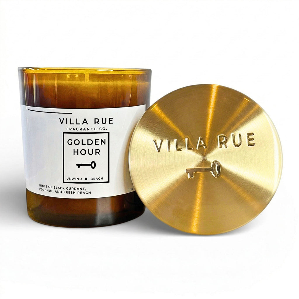 Villa Rue Golden Hour soy candle — 12oz Amber Jar