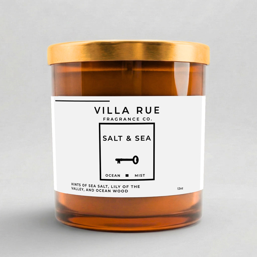 Villa Rue Salt & Sea soy candle — 12oz Amber Jar