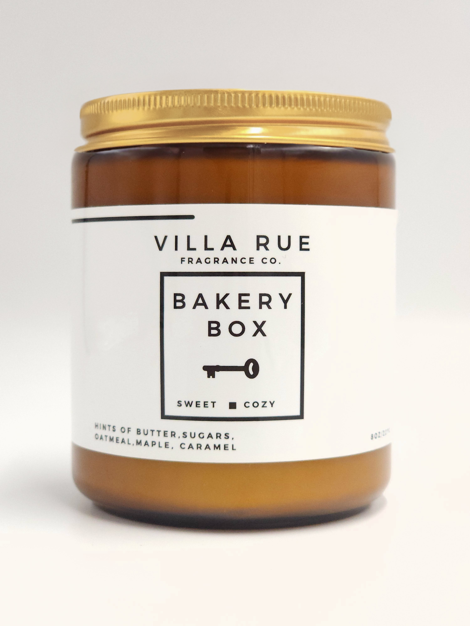 Villa Rue Bakery Box soy candle — 8oz Amber Jar