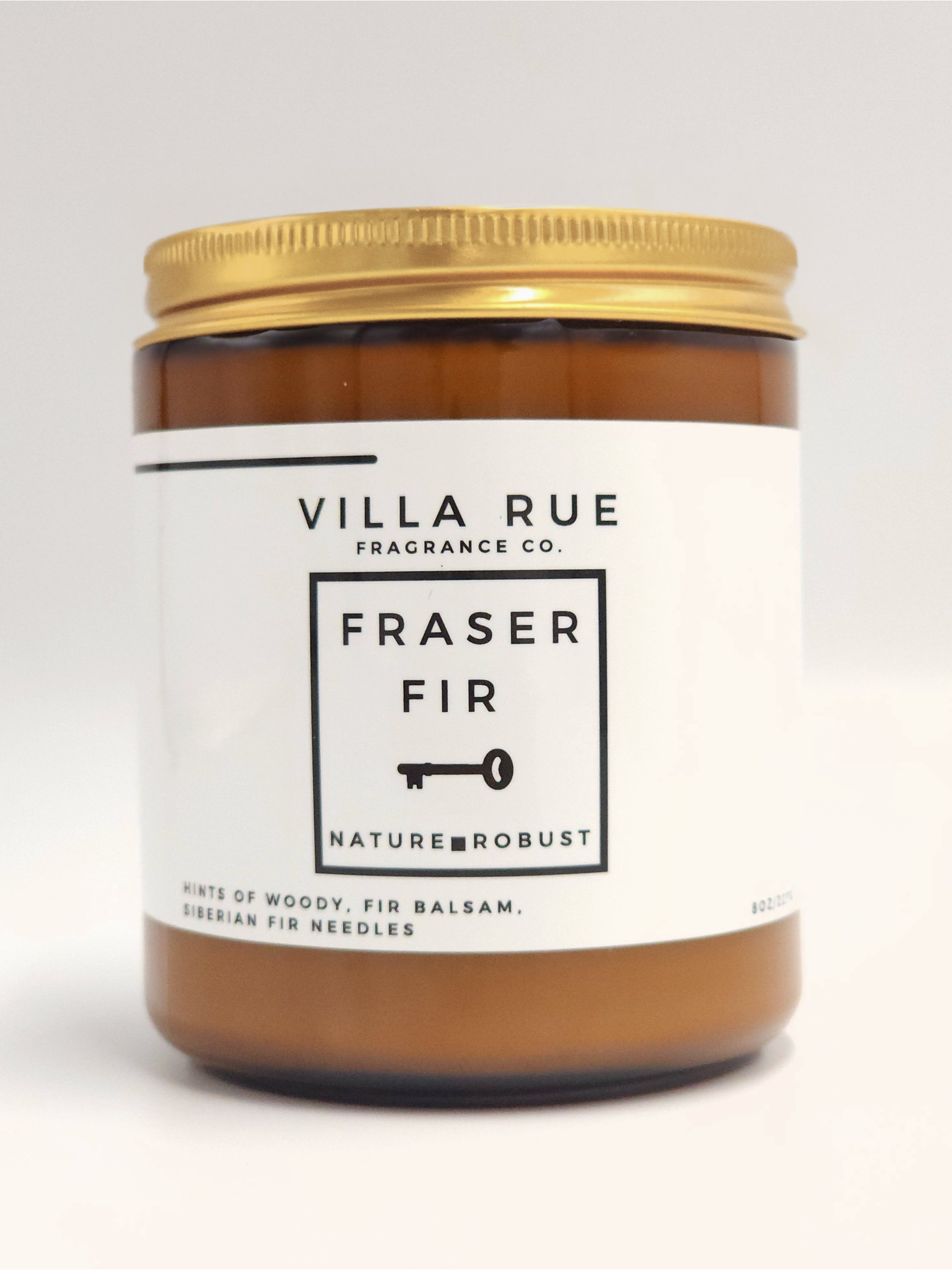 Villa Rue Fraser Fir soy candle — 8oz Amber Jar