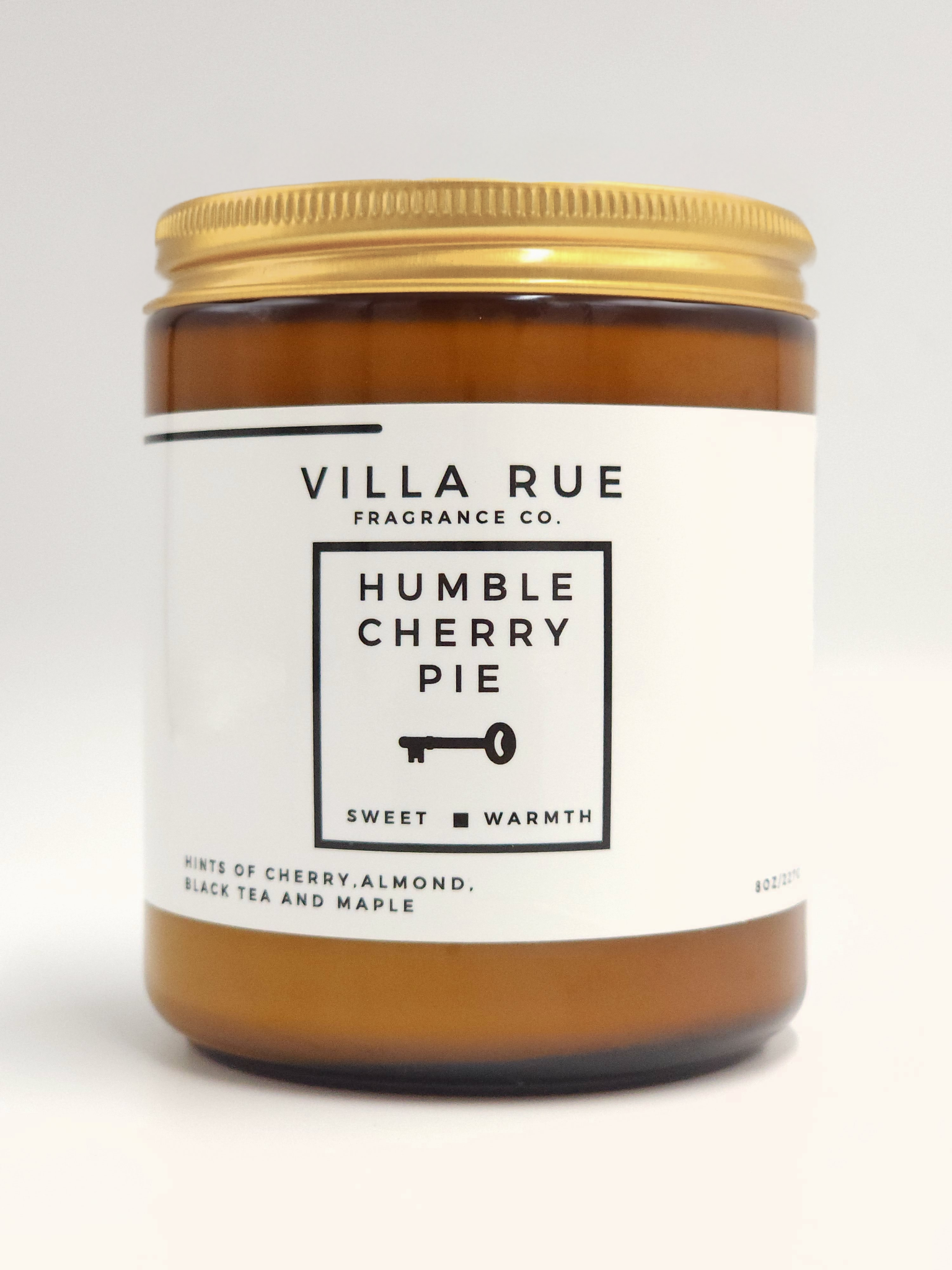 Villa Rue Humble Cherry Pie soy candle — 8oz Amber Jar