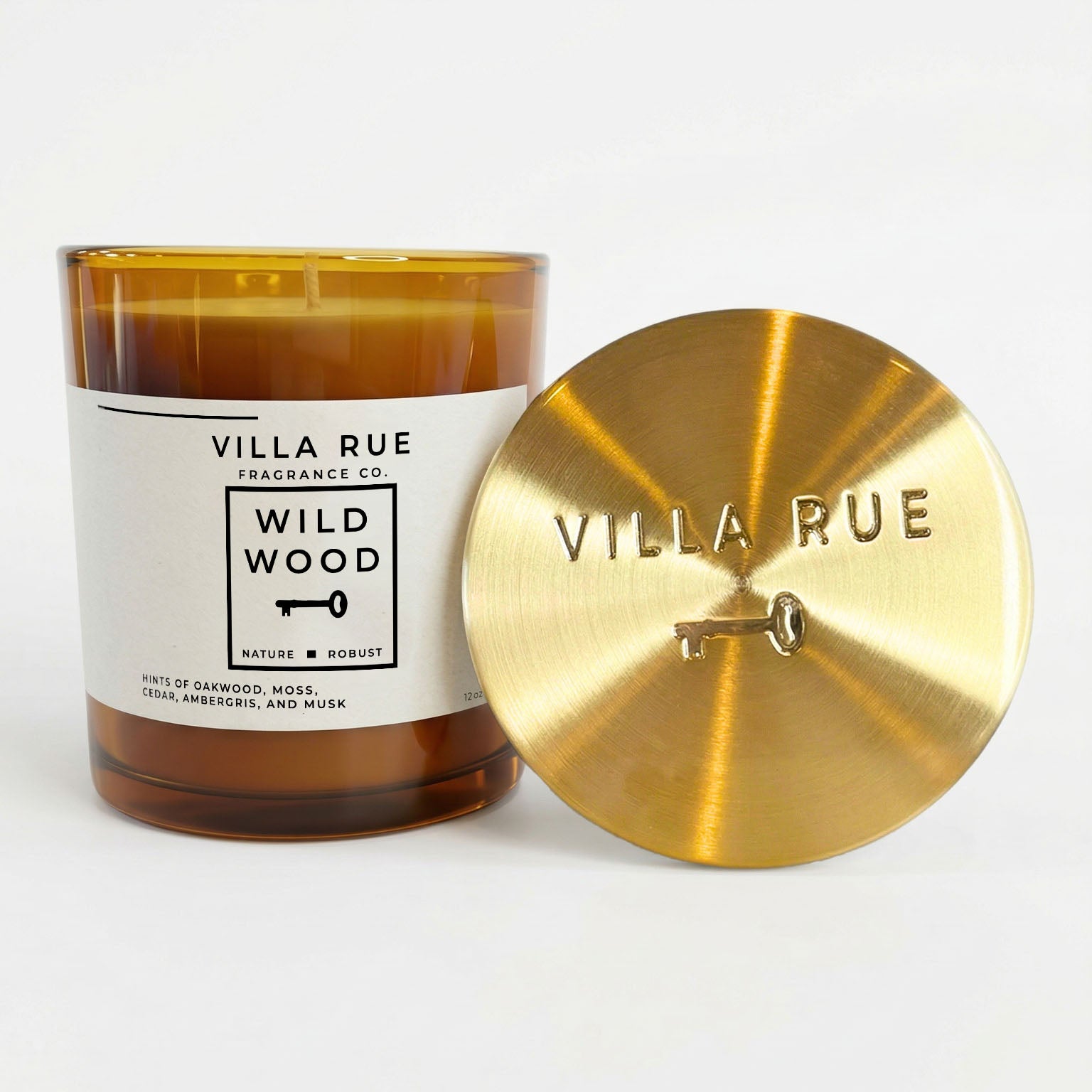 Villa Rue Wild Wood soy candle — 12oz Amber Jar