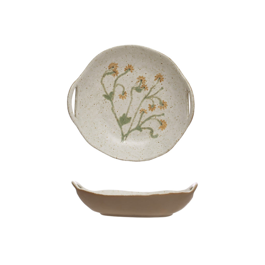 Hand-Painted Botanical Bowl with Handles