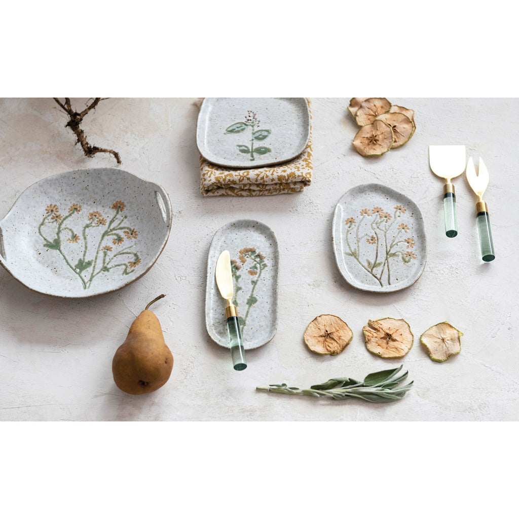 Hand-Painted Botanical Bowl with Handles