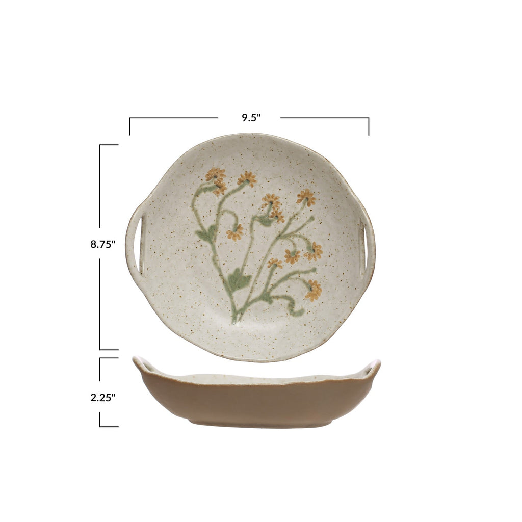 Hand-Painted Botanical Bowl with Handles