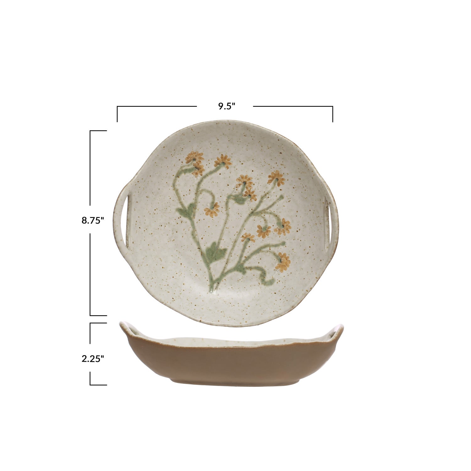 Hand-Painted Botanical Bowl with Handles