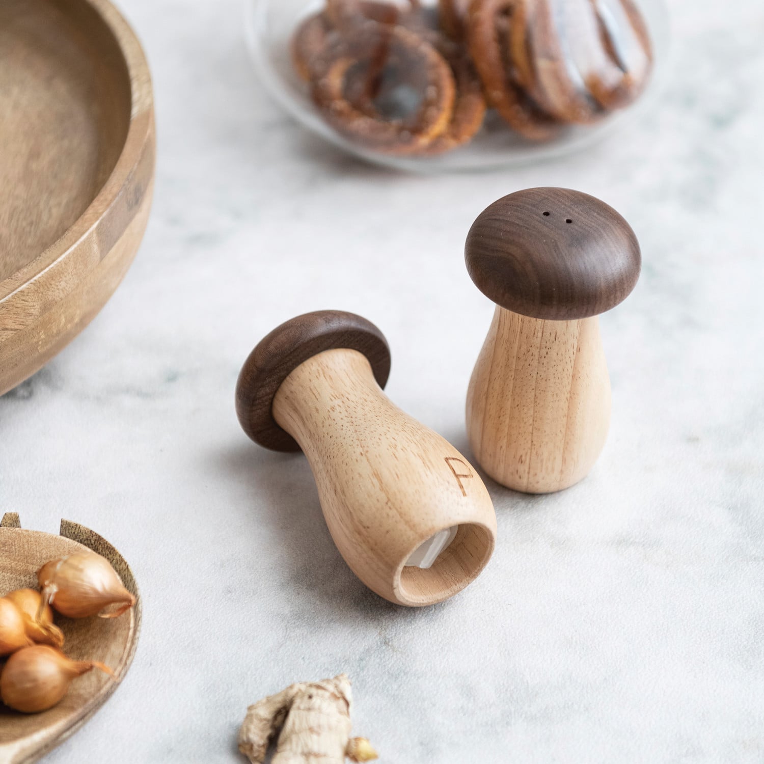 Natural Rubberwood Salt Shaker Set