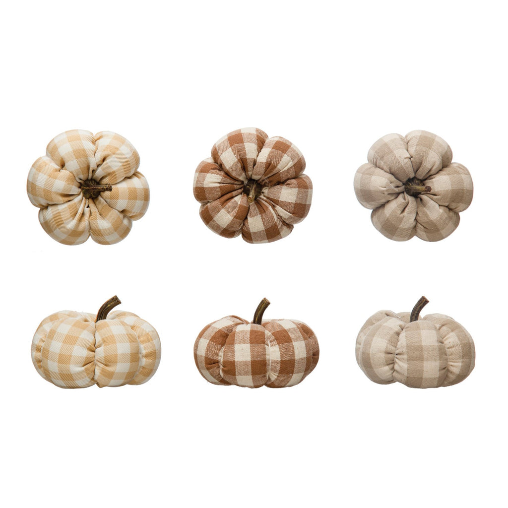 Textured Fabric Check Pumpkin Decor