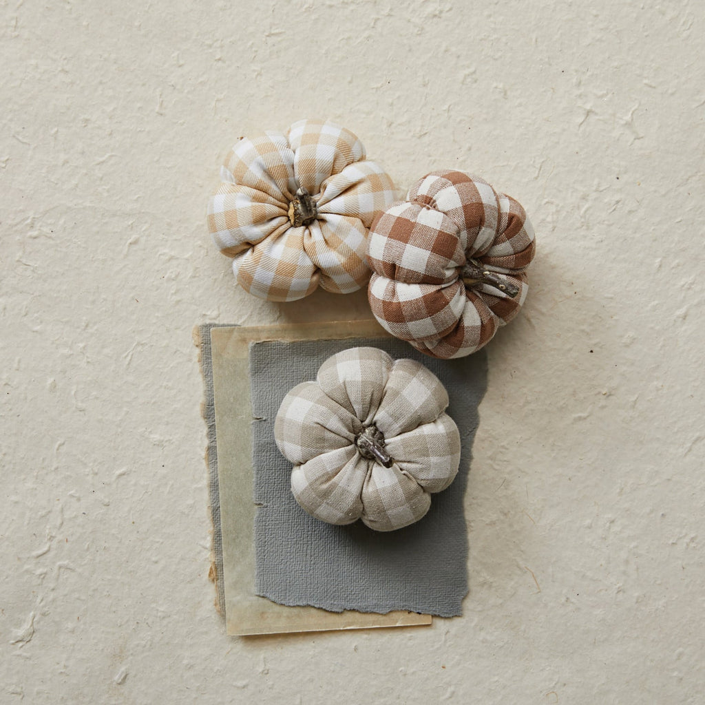 Textured Fabric Check Pumpkin Decor