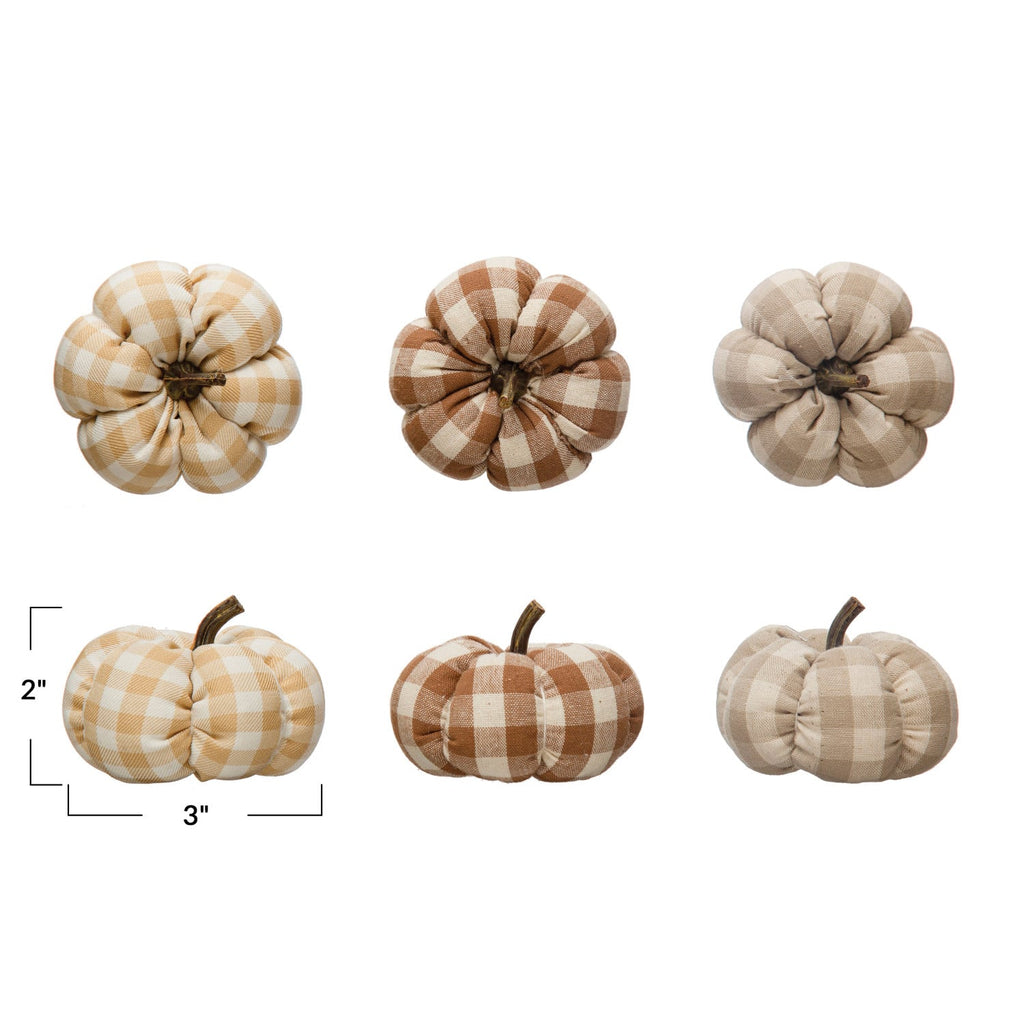 Textured Fabric Check Pumpkin Decor