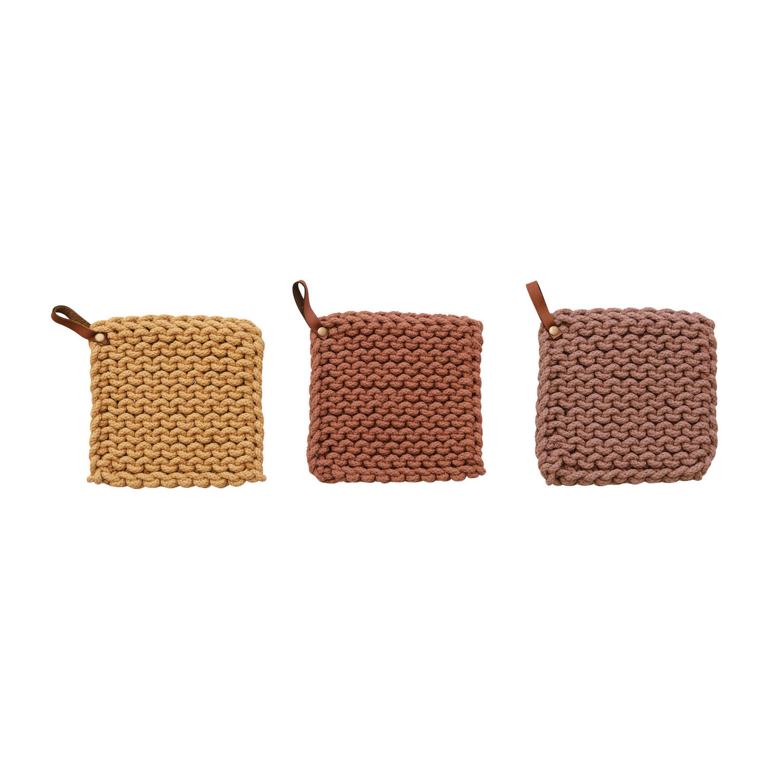 Hand-Crocheted Pot Holder with Leather Loop — Pumpkin Spice