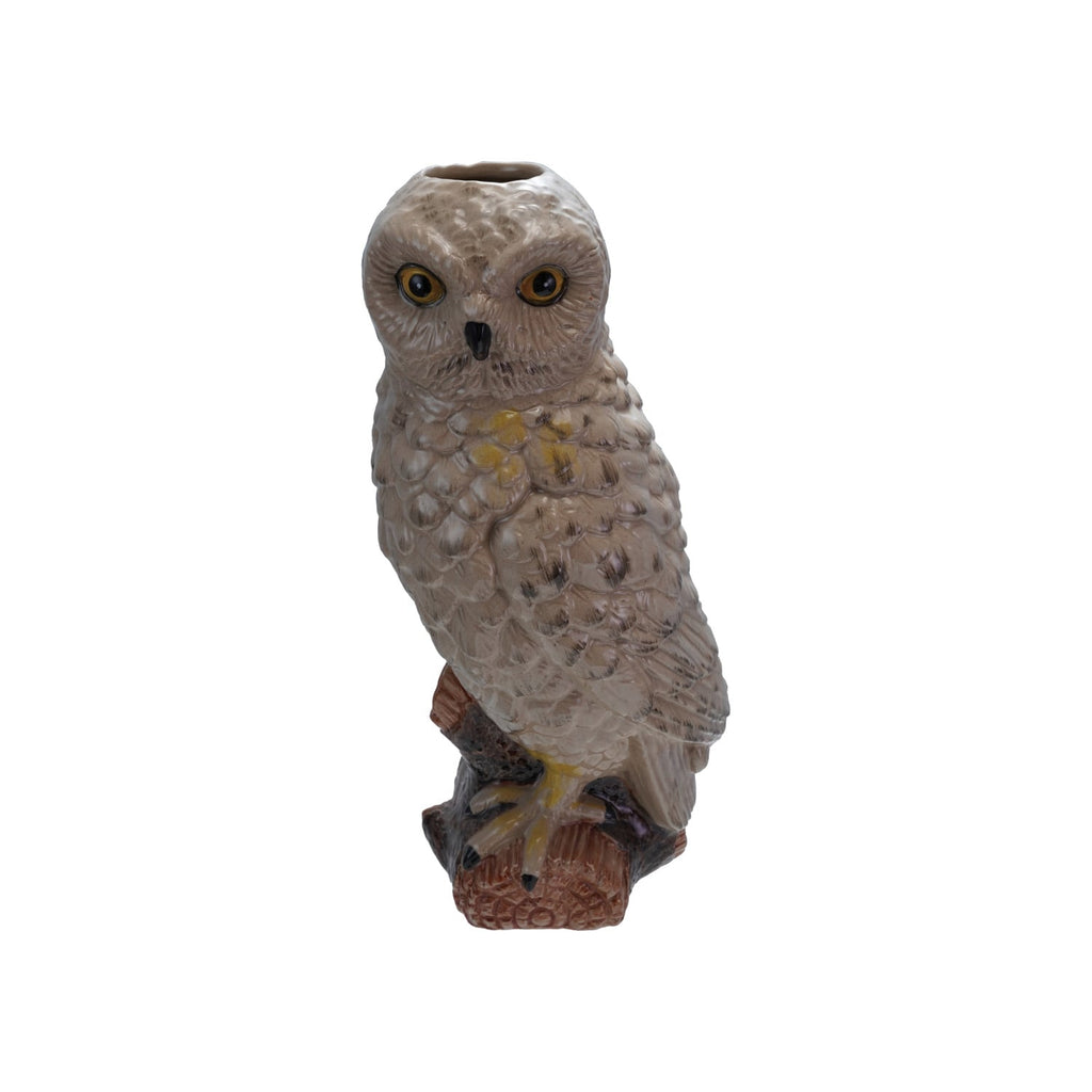 Hand-Painted Stoneware Owl Vase