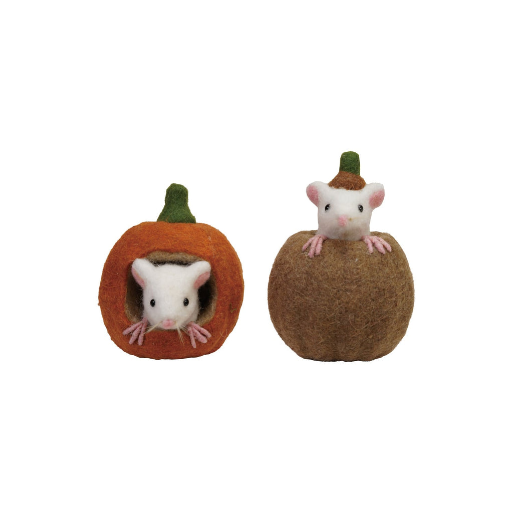 Handcrafted Wool Felt Pumpkin with Mouse
