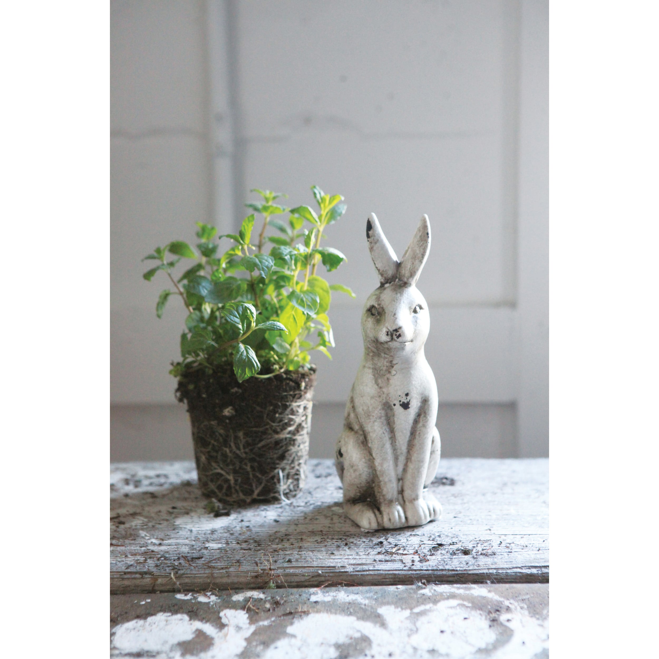 Distressed White Decorative Rabbit Figurine
