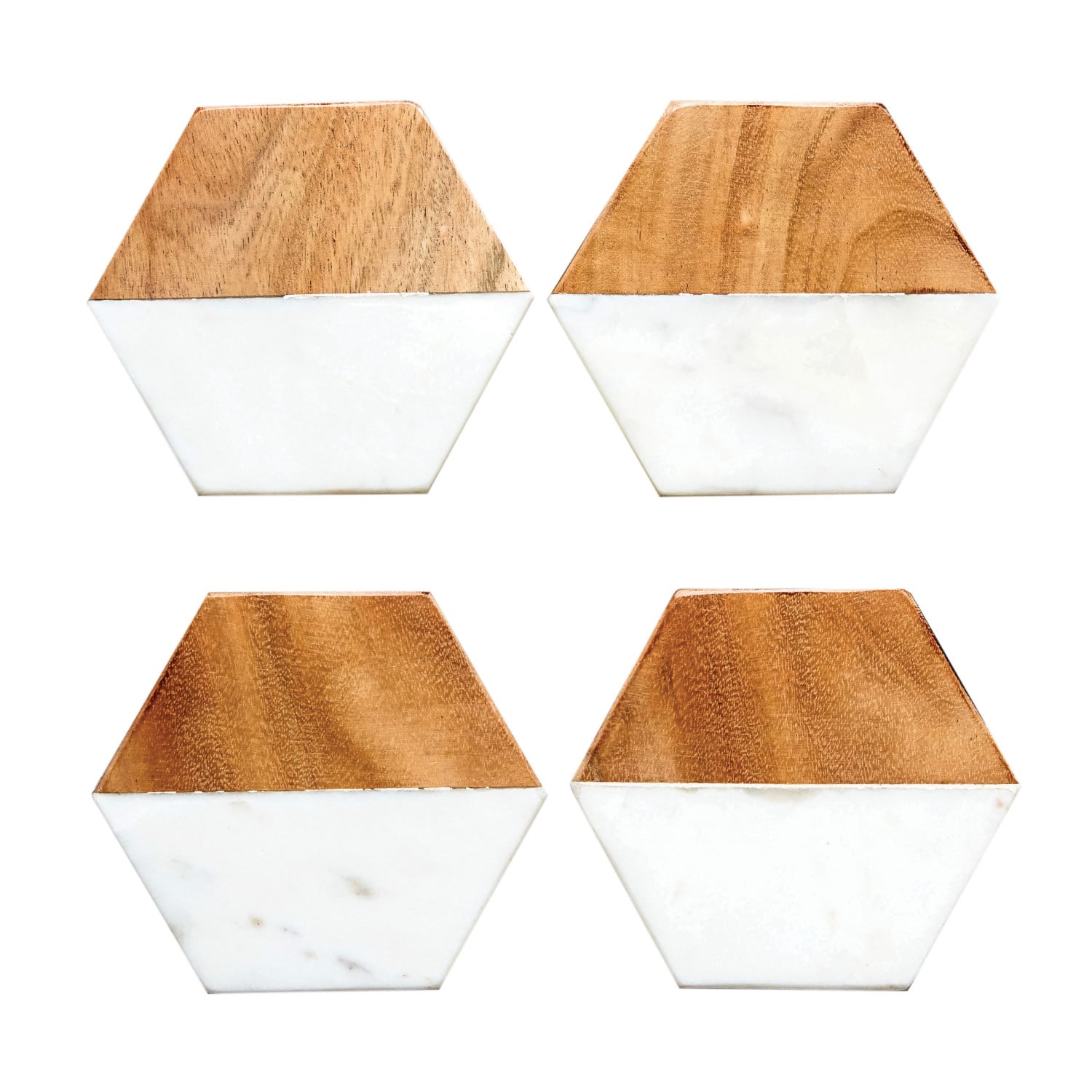Marble and Mango Wood Hexagon Coasters