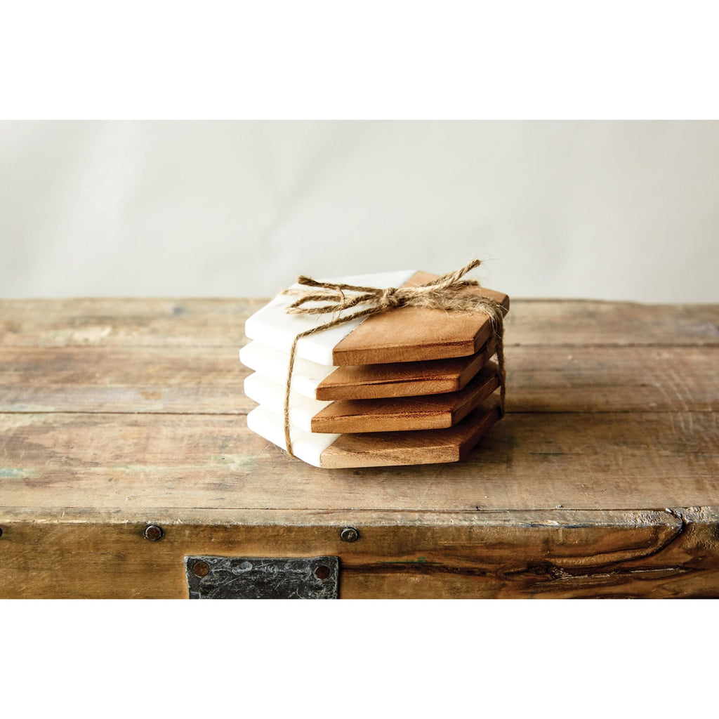 Marble and Mango Wood Hexagon Coasters