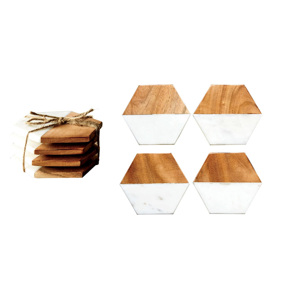 Marble and Mango Wood Hexagon Coasters