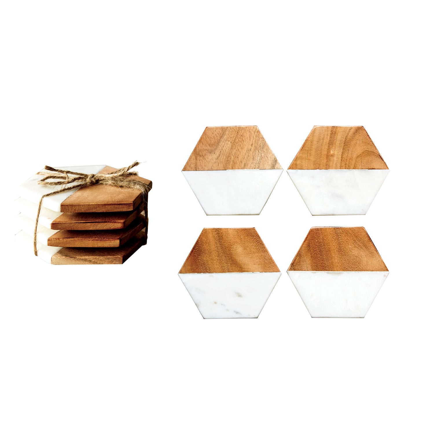 Marble and Mango Wood Hexagon Coasters
