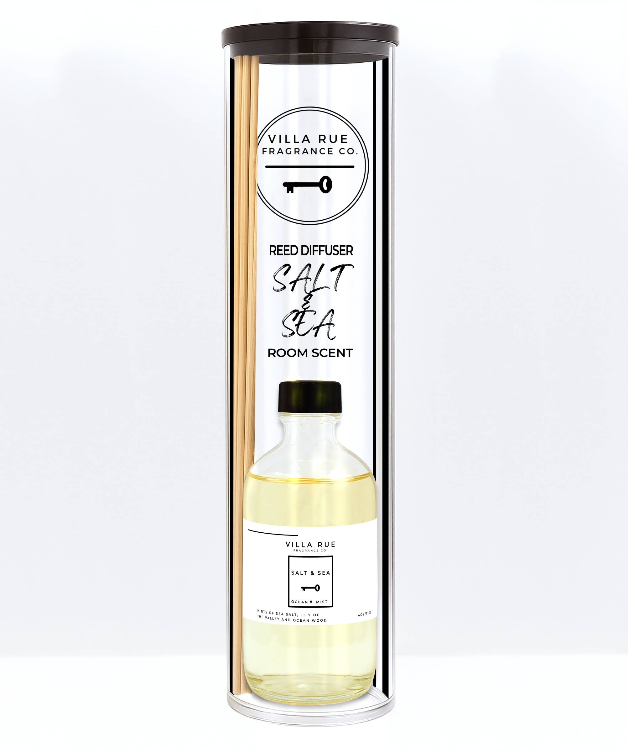 Villa Rue Salt & Sea reed diffuser — bottle packaged in the display tube