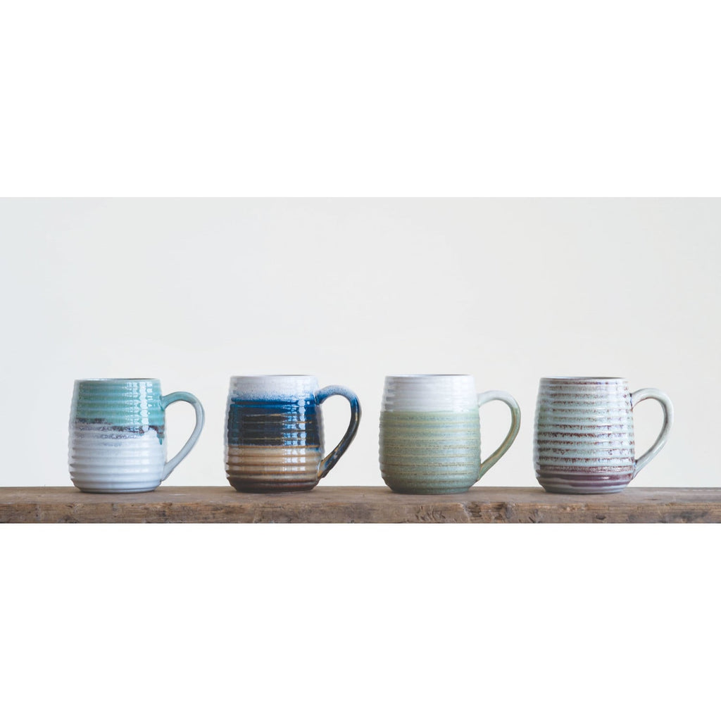Ribbed Stoneware Mug with Reactive Glaze