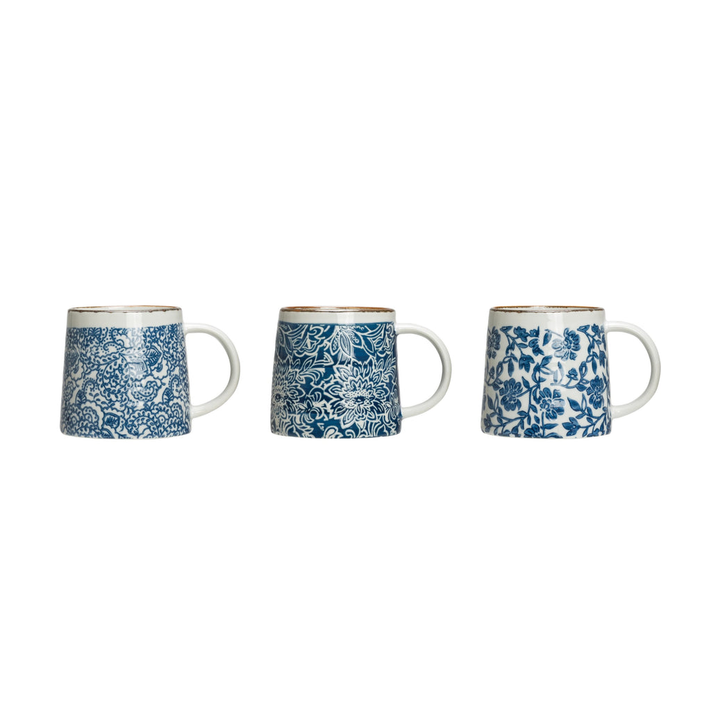 Blue Floral Glazed Stoneware Mug